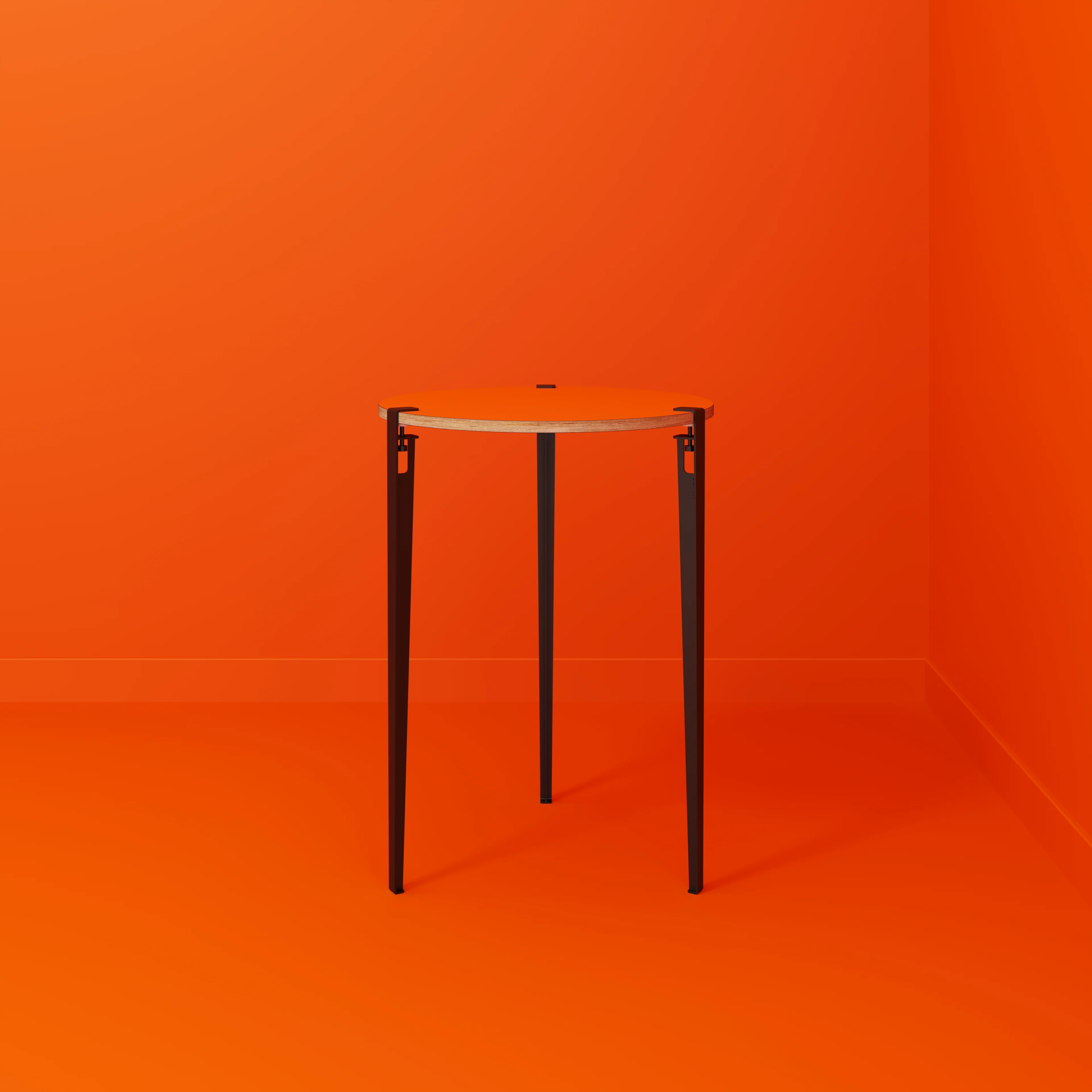 Plywood Round Table with Black Tiptoe Legs - Formica Levante Orange - 800(dia) x 1100(h) - Image 2