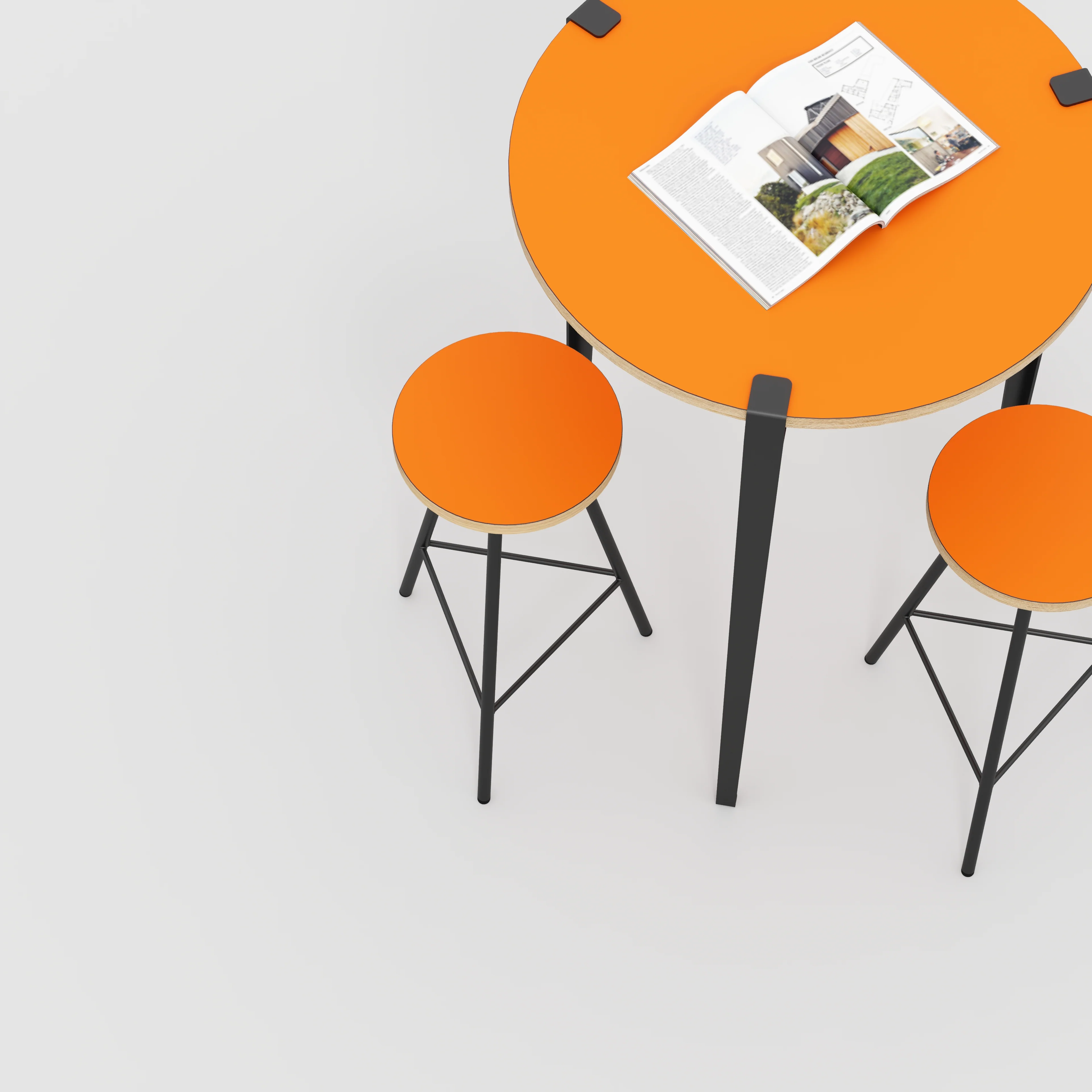 Plywood Round Table with Black Tiptoe Legs - Formica Levante Orange - 800(dia) x 1100(h) - Image 3