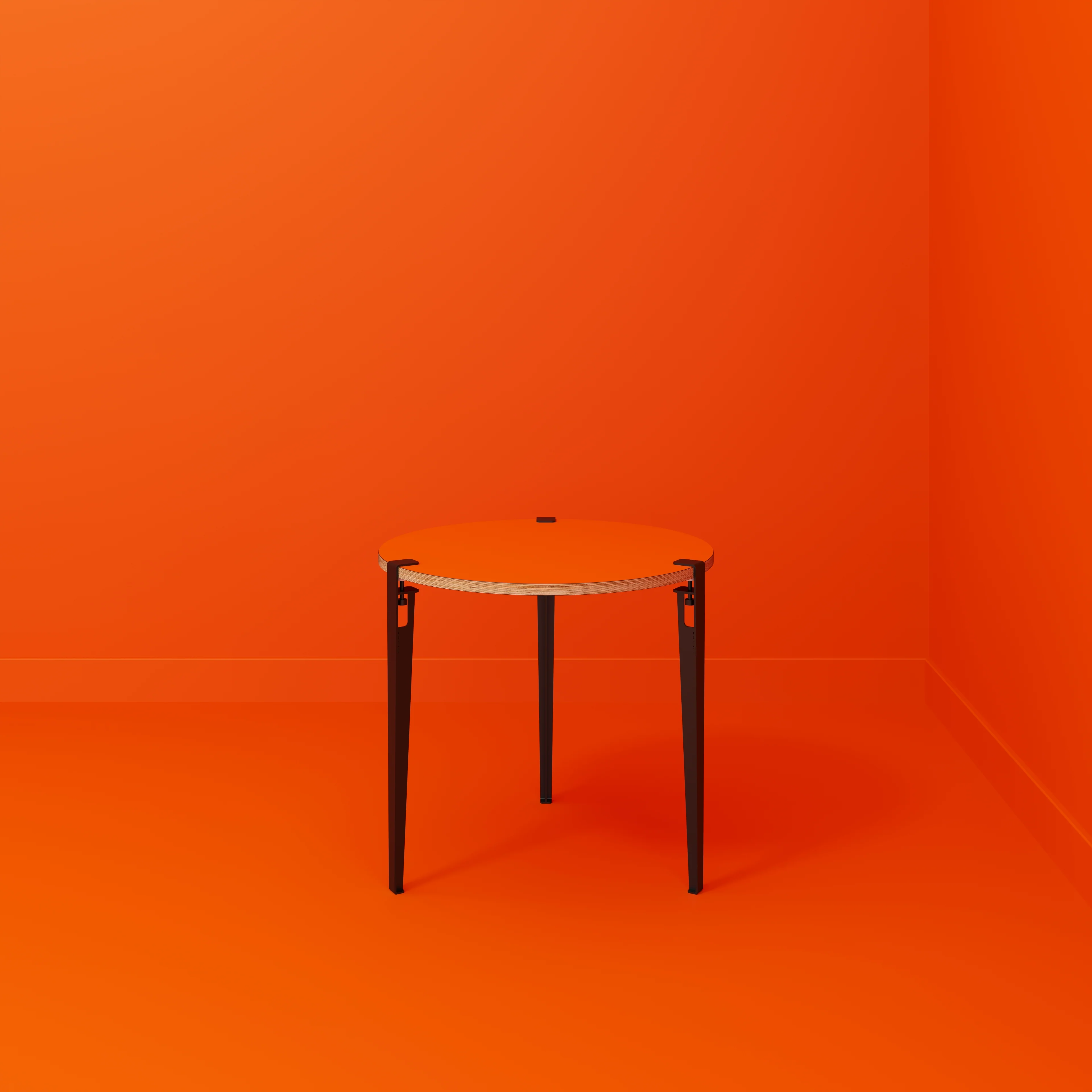 Plywood Round Table with Black Tiptoe Legs - Formica Levante Orange - 800(dia) x 750(h) - Image 2