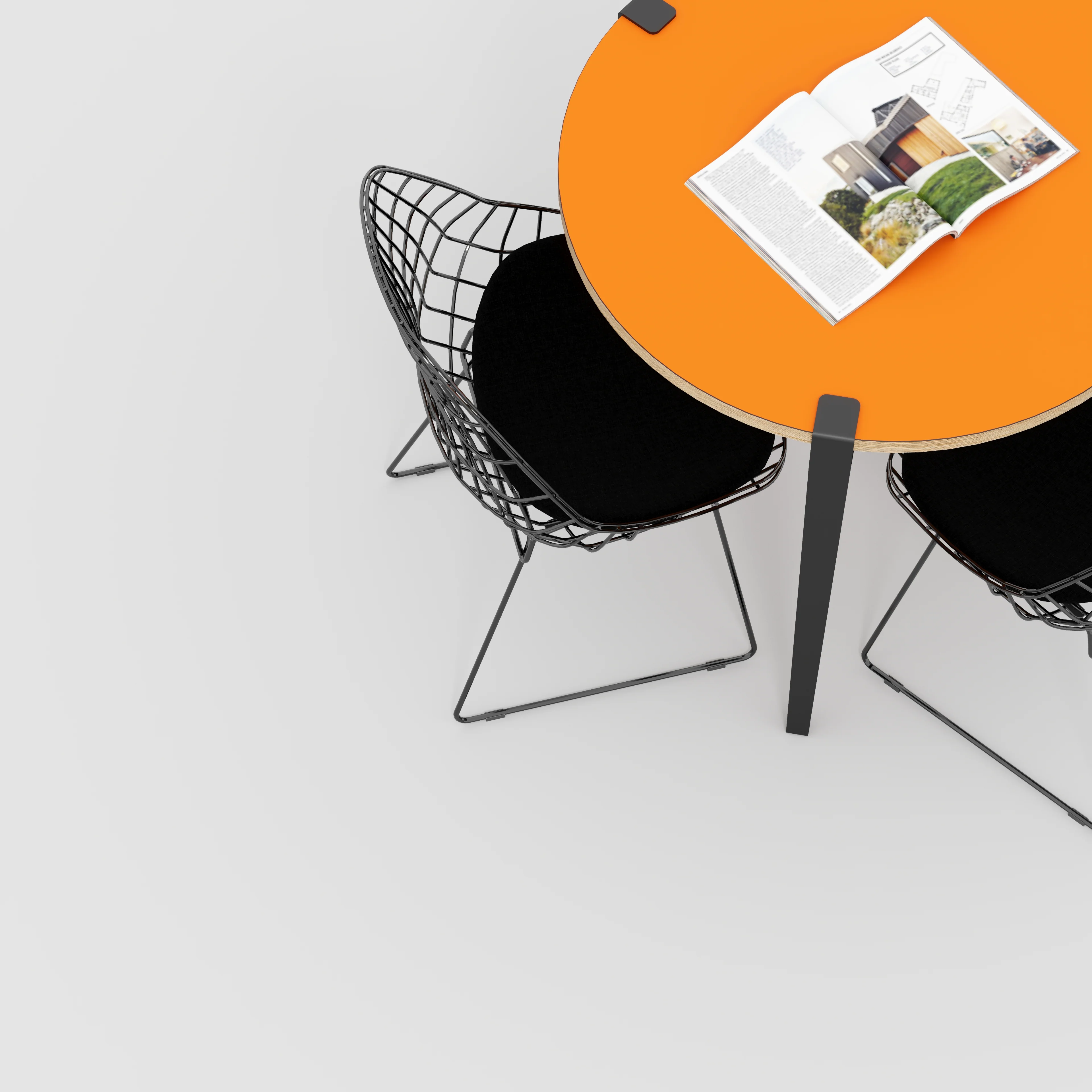 Plywood Round Table with Black Tiptoe Legs - Formica Levante Orange - 800(dia) x 750(h) - Image 3