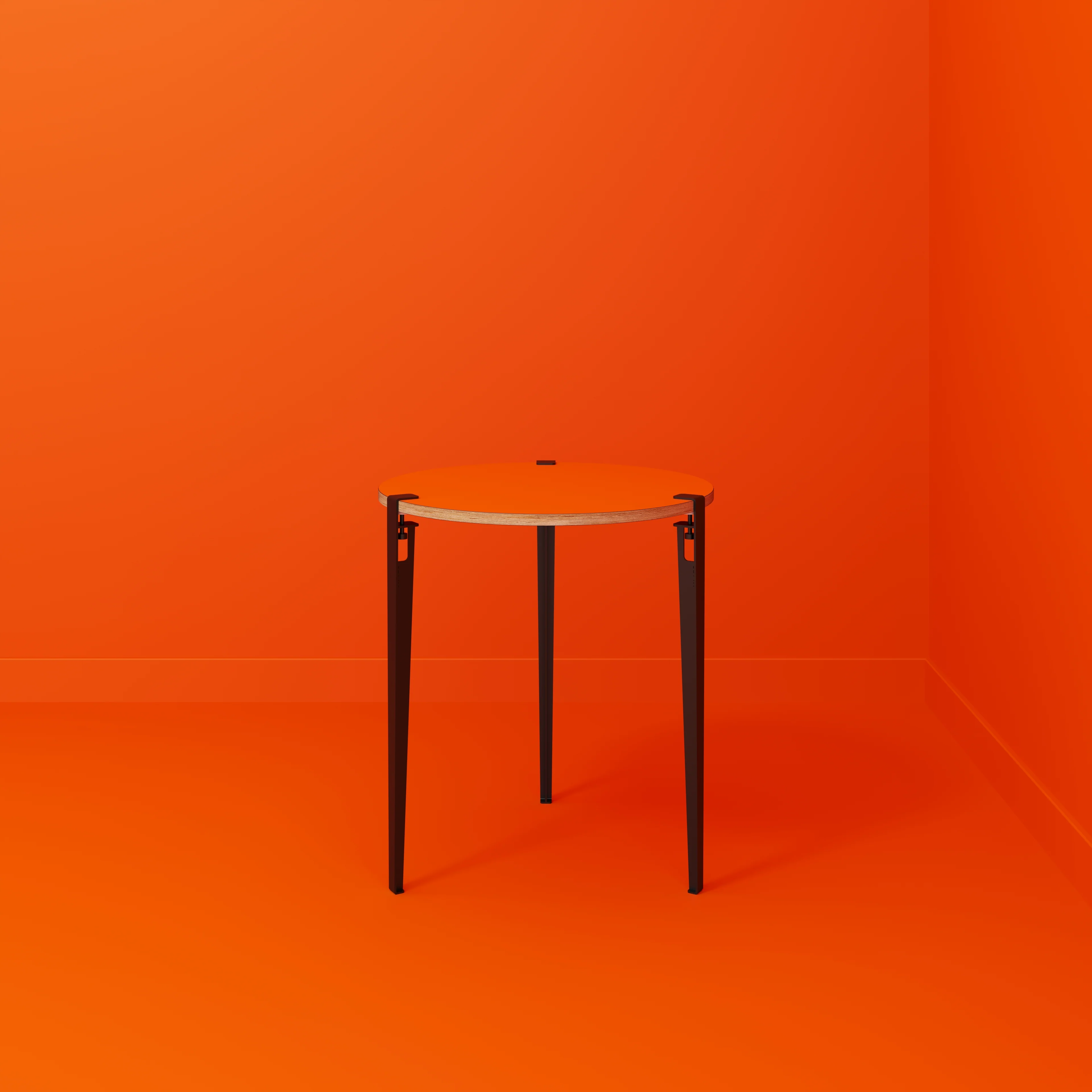 Plywood Round Table with Black Tiptoe Legs - Formica Levante Orange - 800(dia) x 900(h) - Image 2