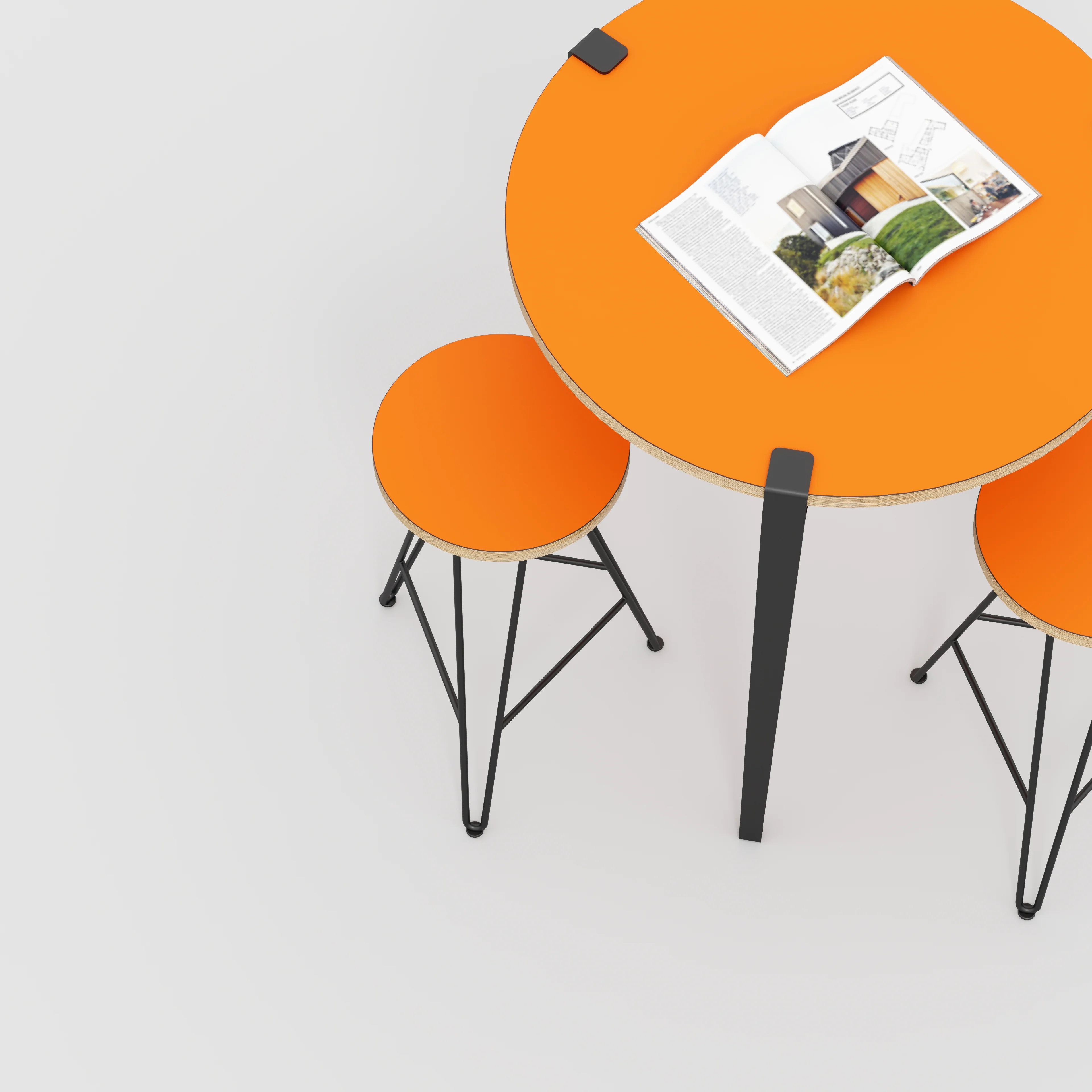 Plywood Round Table with Black Tiptoe Legs - Formica Levante Orange - 800(dia) x 900(h) - Image 3