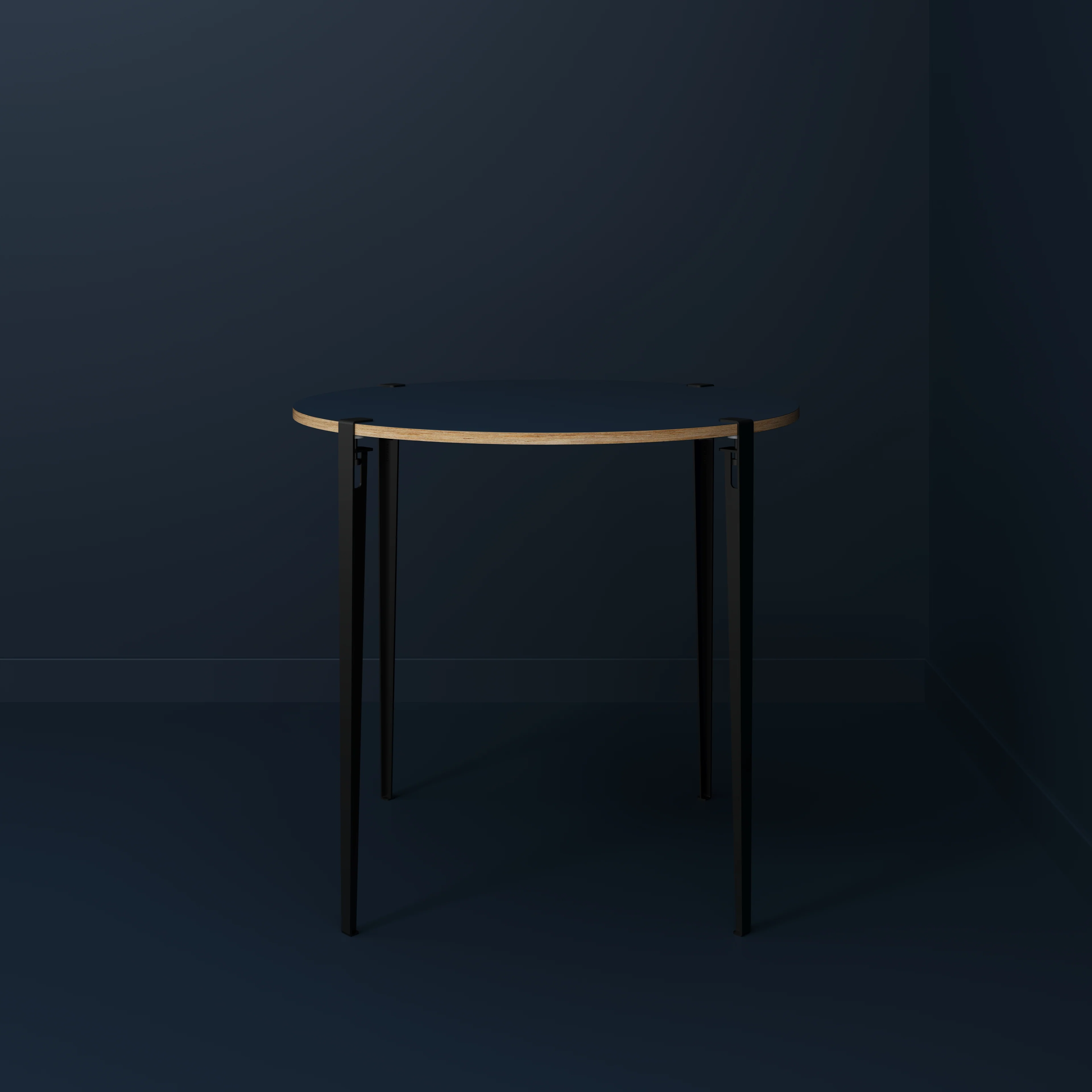 Plywood Round Table with Black Tiptoe Legs - Formica Night Sea Blue - 1200(dia) x 1100(h) - Image 2