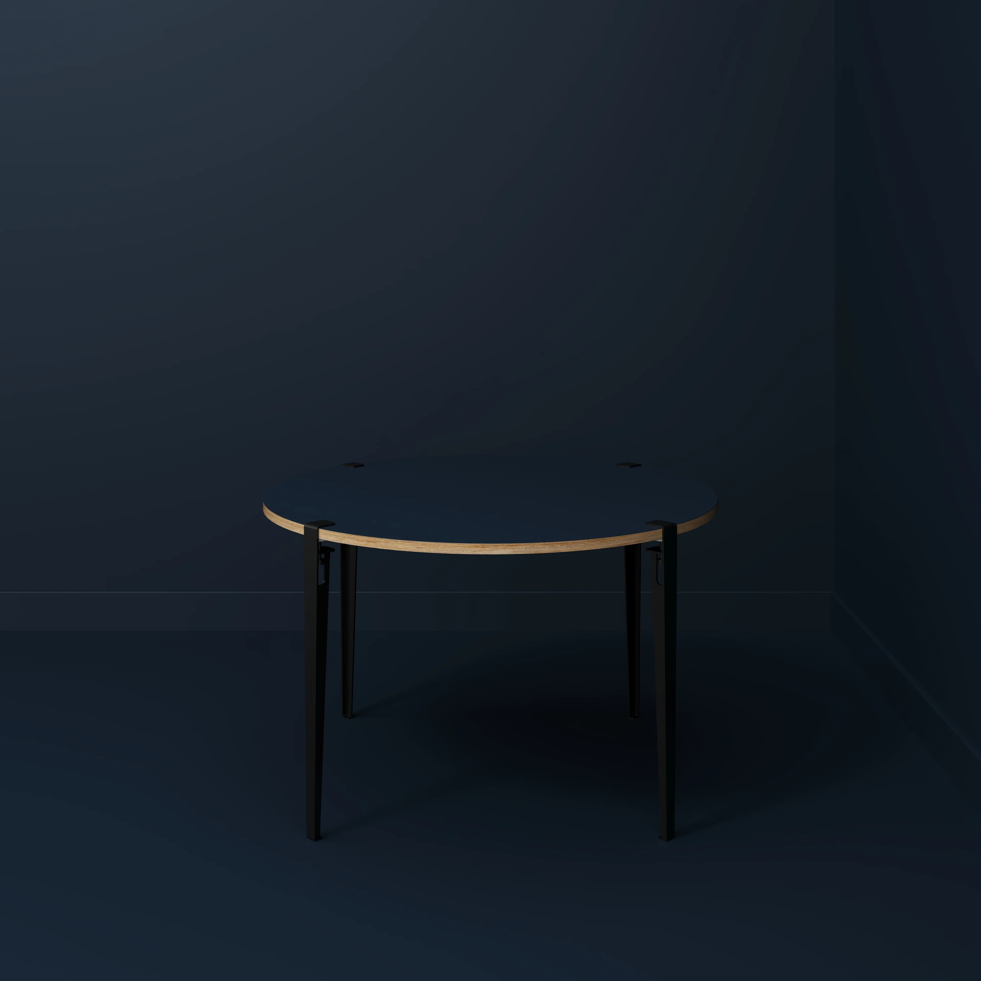 Plywood Round Table with Black Tiptoe Legs - Formica Night Sea Blue - 1200(dia) x 750(h) - Image 2