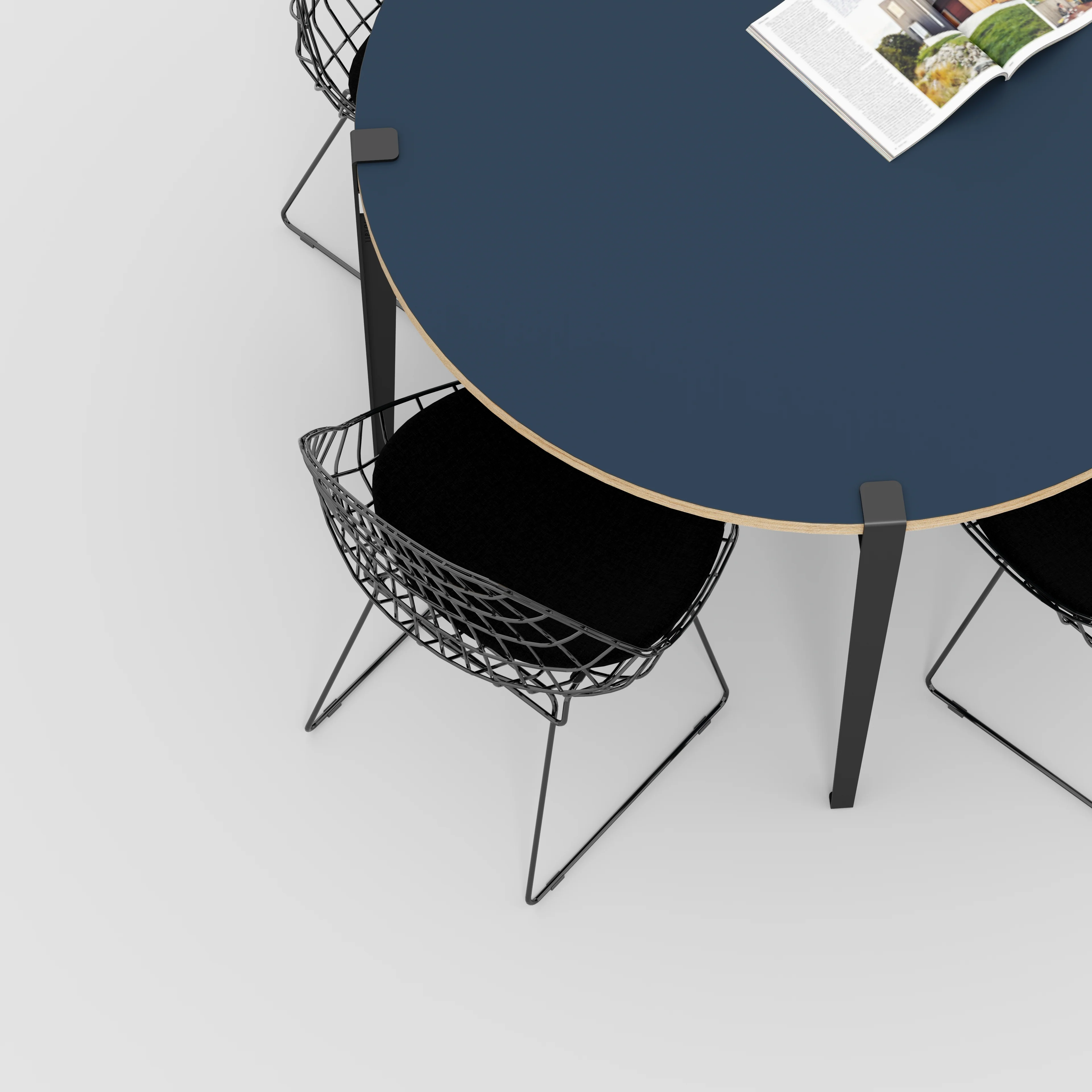 Plywood Round Table with Black Tiptoe Legs - Formica Night Sea Blue - 1200(dia) x 750(h) - Image 3