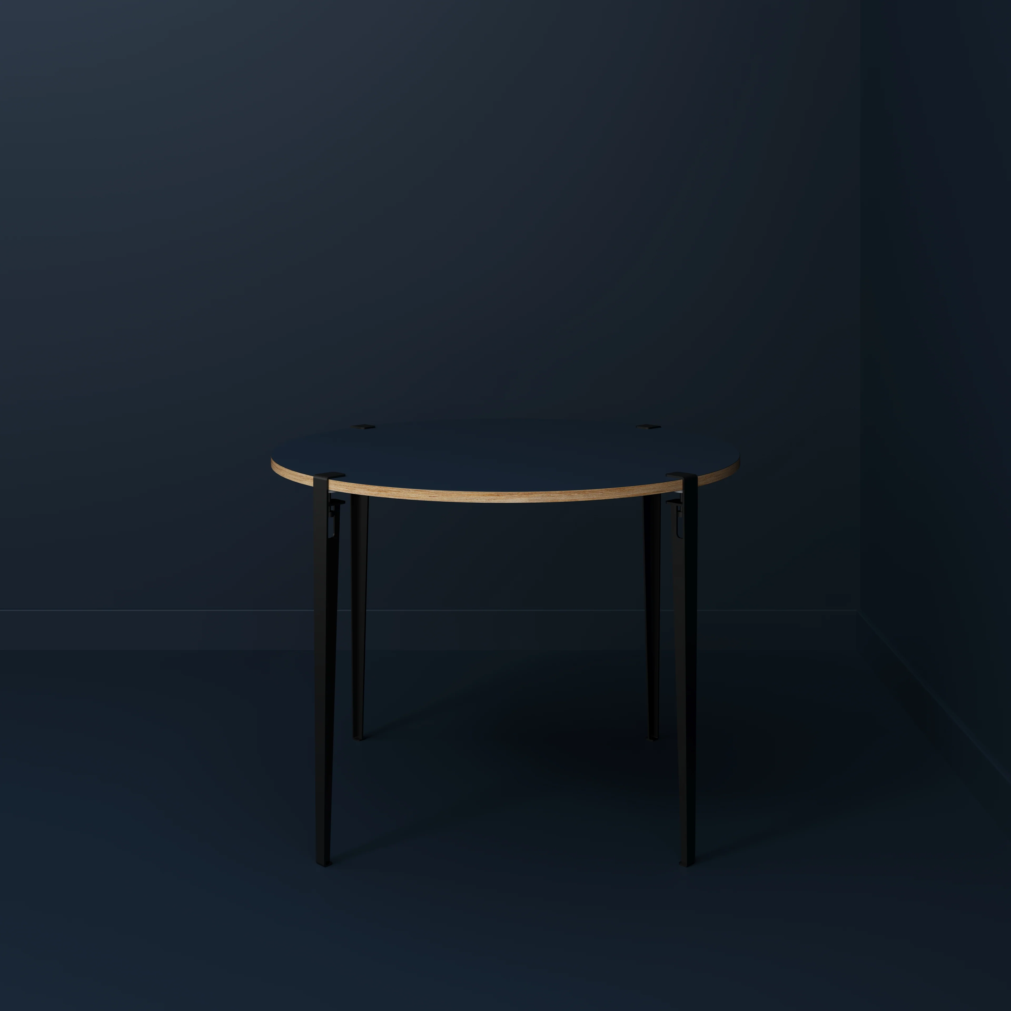 Plywood Round Table with Black Tiptoe Legs - Formica Night Sea Blue - 1200(dia) x 900(h) - Image 2