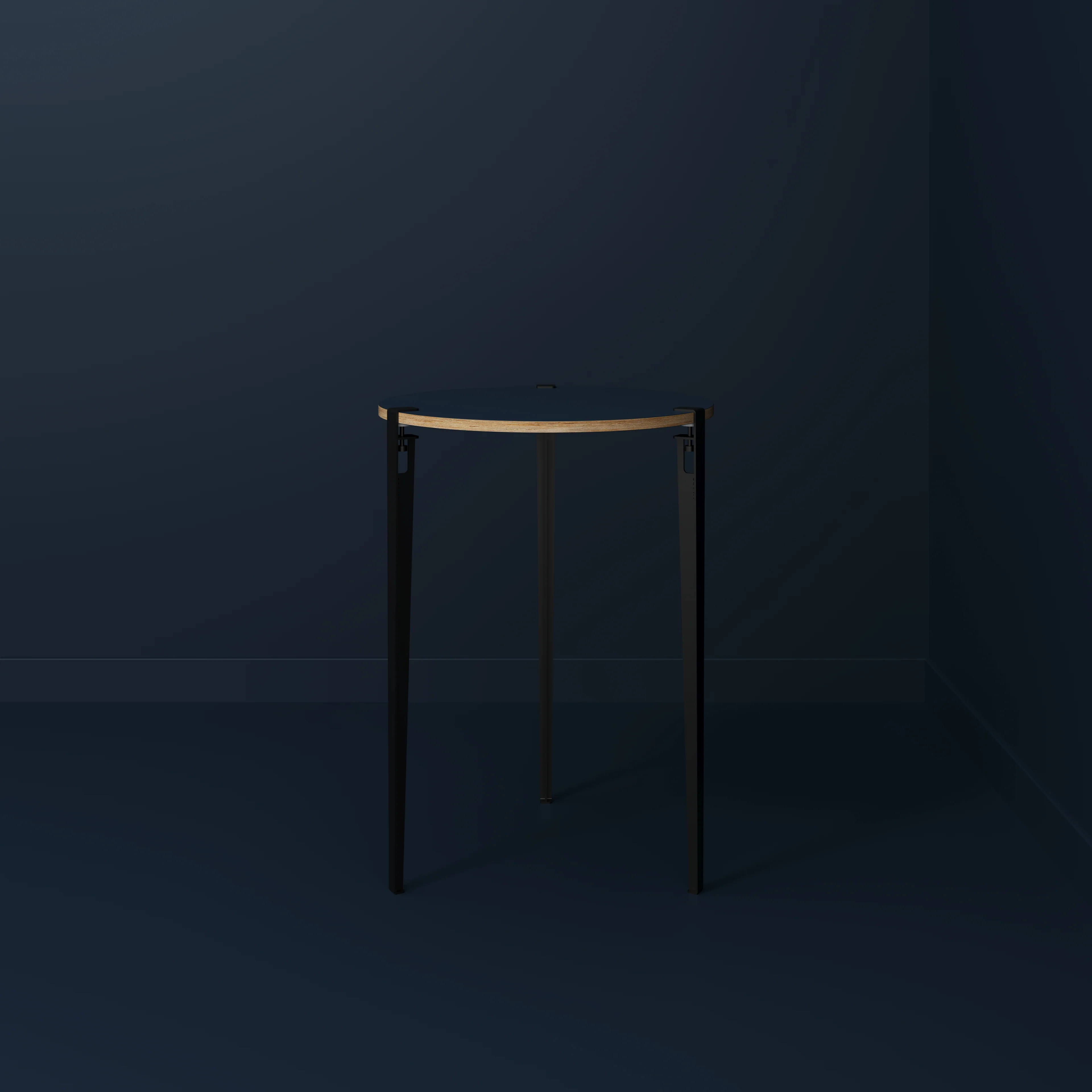 Plywood Round Table with Black Tiptoe Legs - Formica Night Sea Blue - 800(dia) x 1100(h) - Image 2