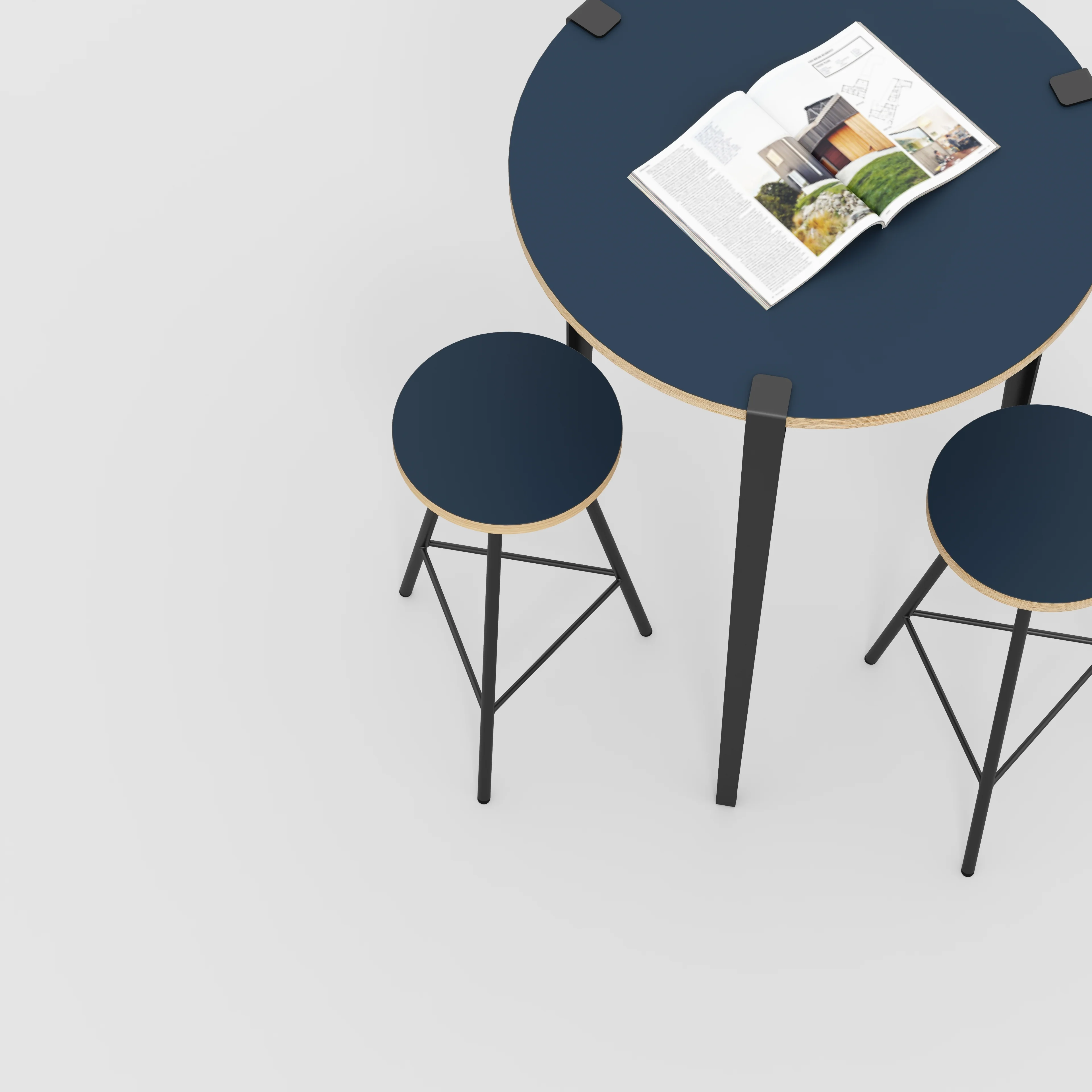 Plywood Round Table with Black Tiptoe Legs - Formica Night Sea Blue - 800(dia) x 1100(h) - Image 3