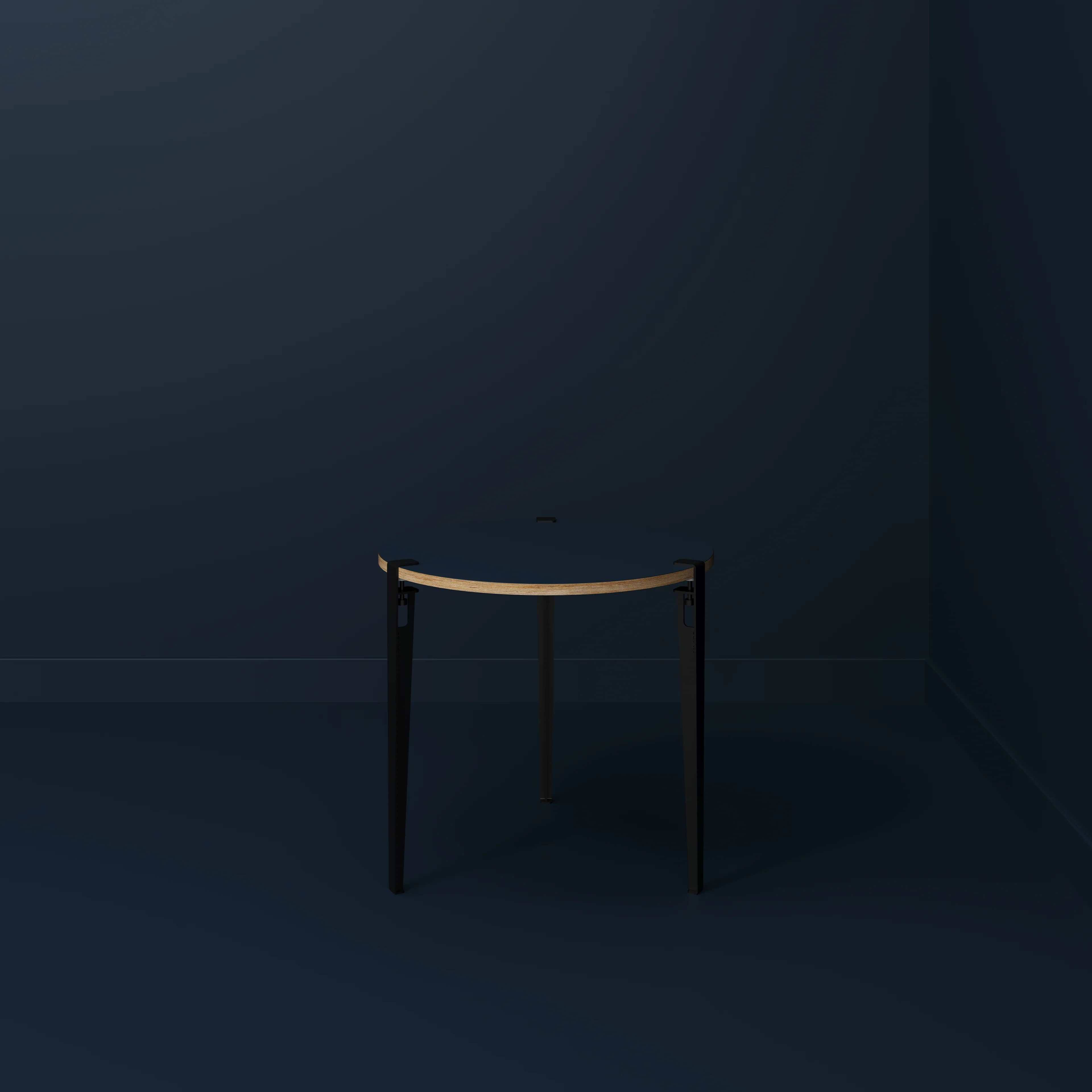 Plywood Round Table with Black Tiptoe Legs - Formica Night Sea Blue - 800(dia) x 750(h) - Image 2