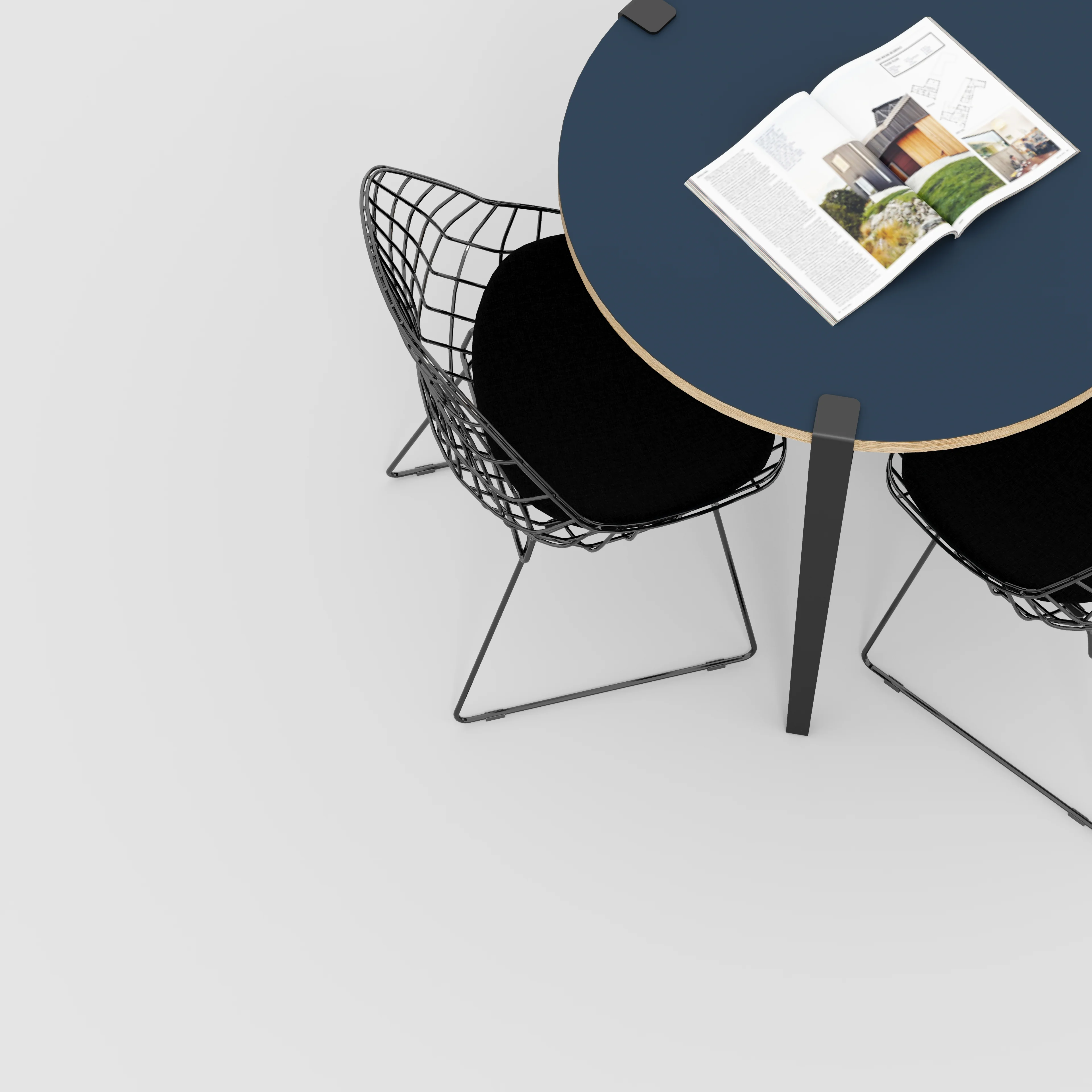 Plywood Round Table with Black Tiptoe Legs - Formica Night Sea Blue - 800(dia) x 750(h) - Image 3