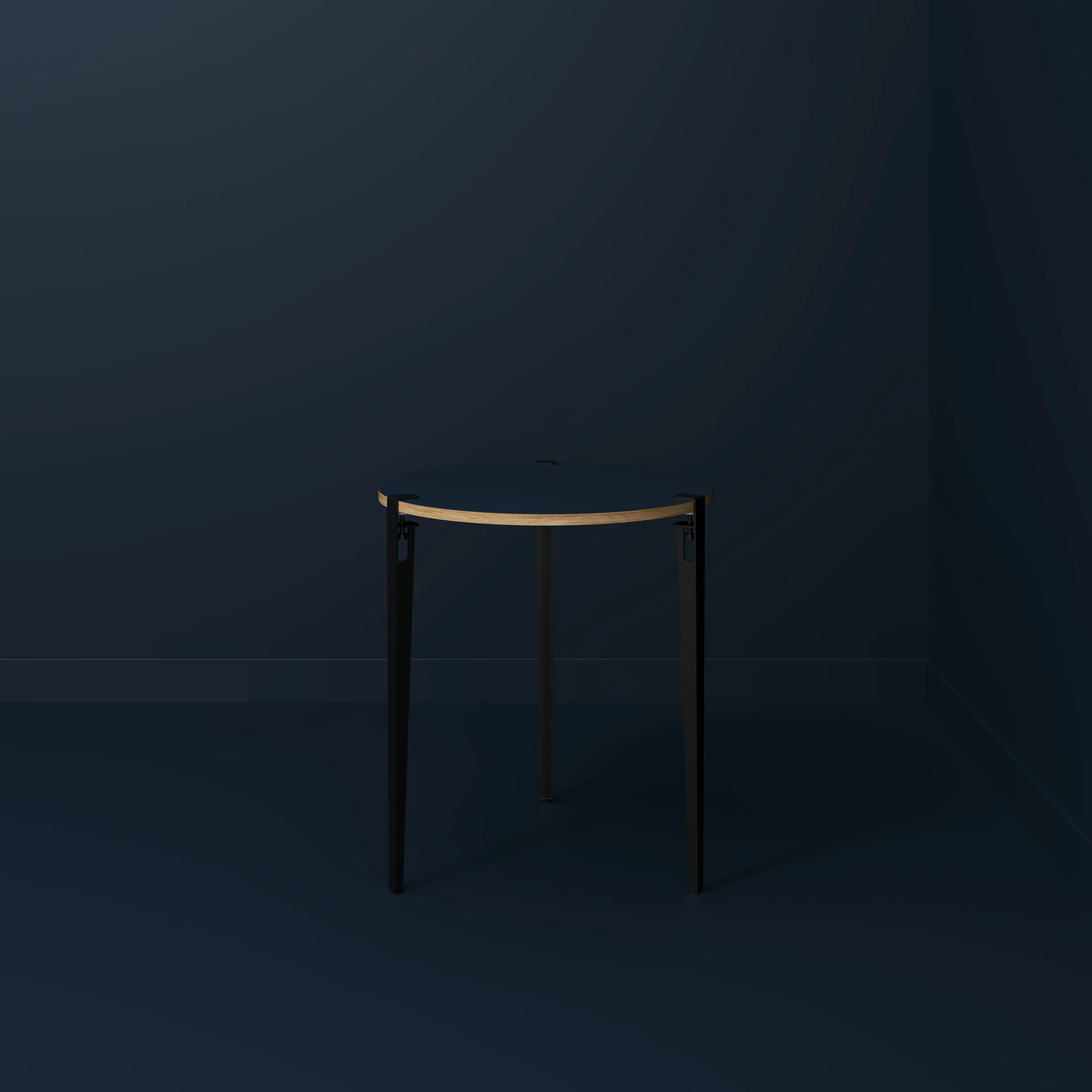 Plywood Round Table with Black Tiptoe Legs - Formica Night Sea Blue - 800(dia) x 900(h) - Image 2