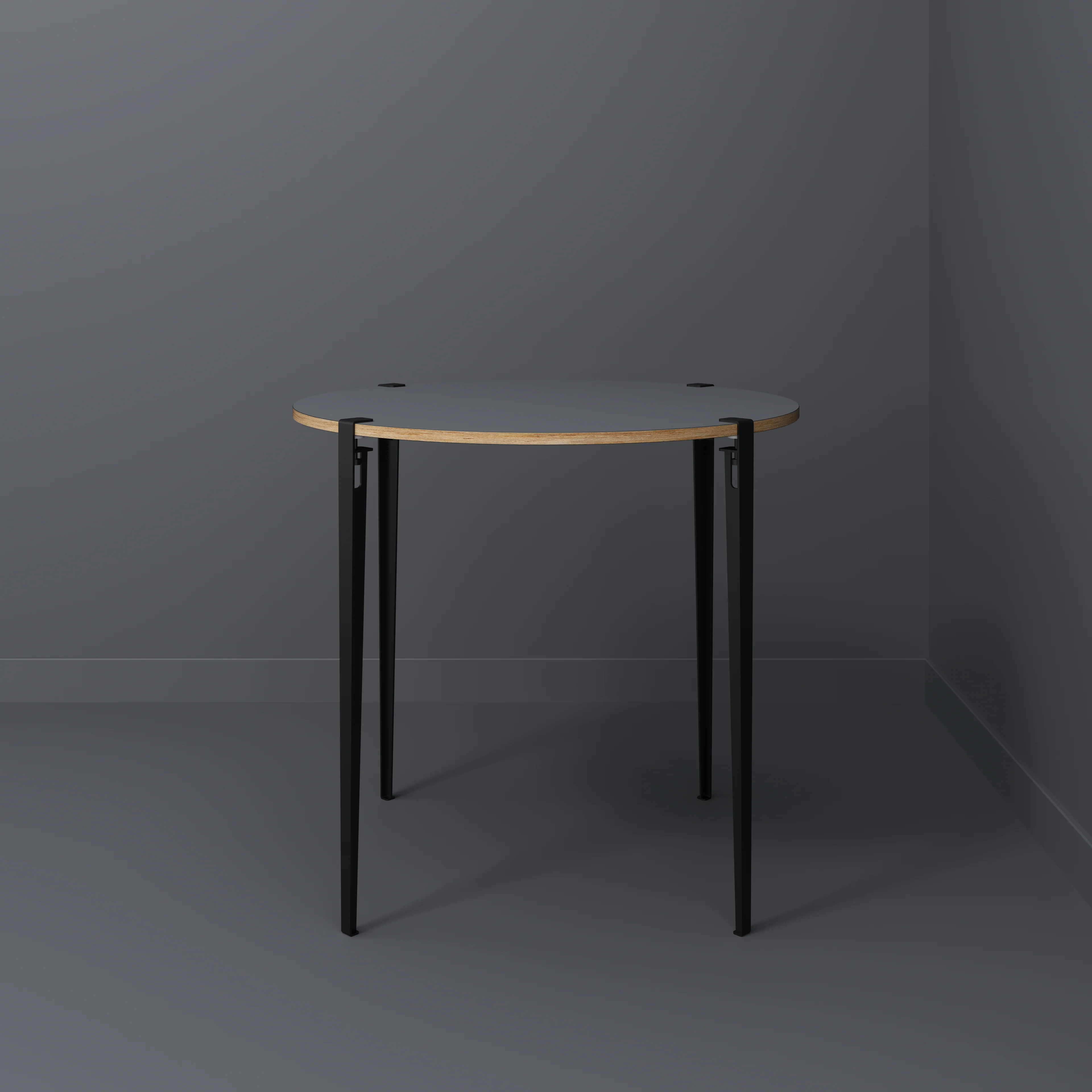 Plywood Round Table with Black Tiptoe Legs - Formica Tornado Grey - 1200(dia) x 1100(h) - Image 2