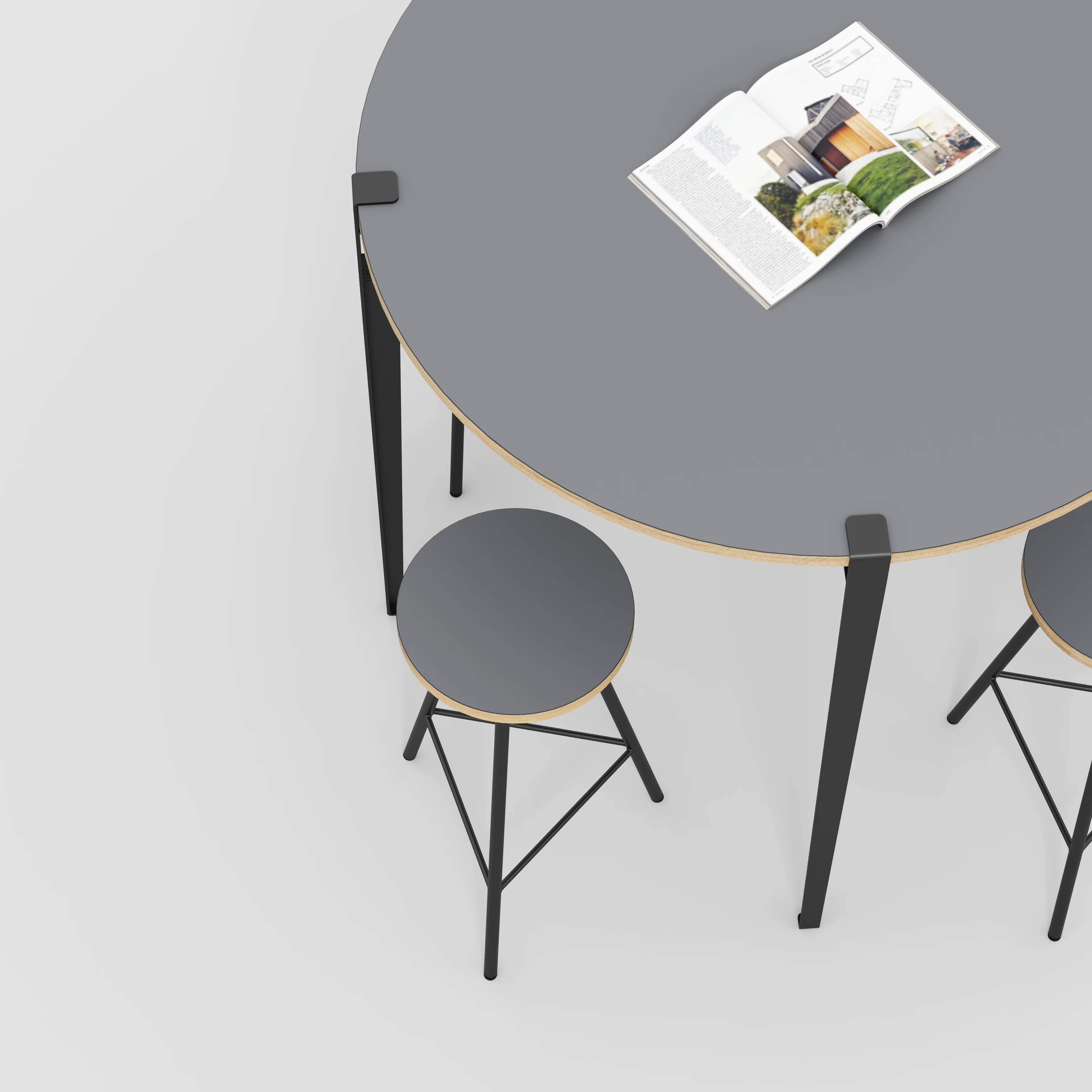 Plywood Round Table with Black Tiptoe Legs - Formica Tornado Grey - 1200(dia) x 1100(h) - Image 3