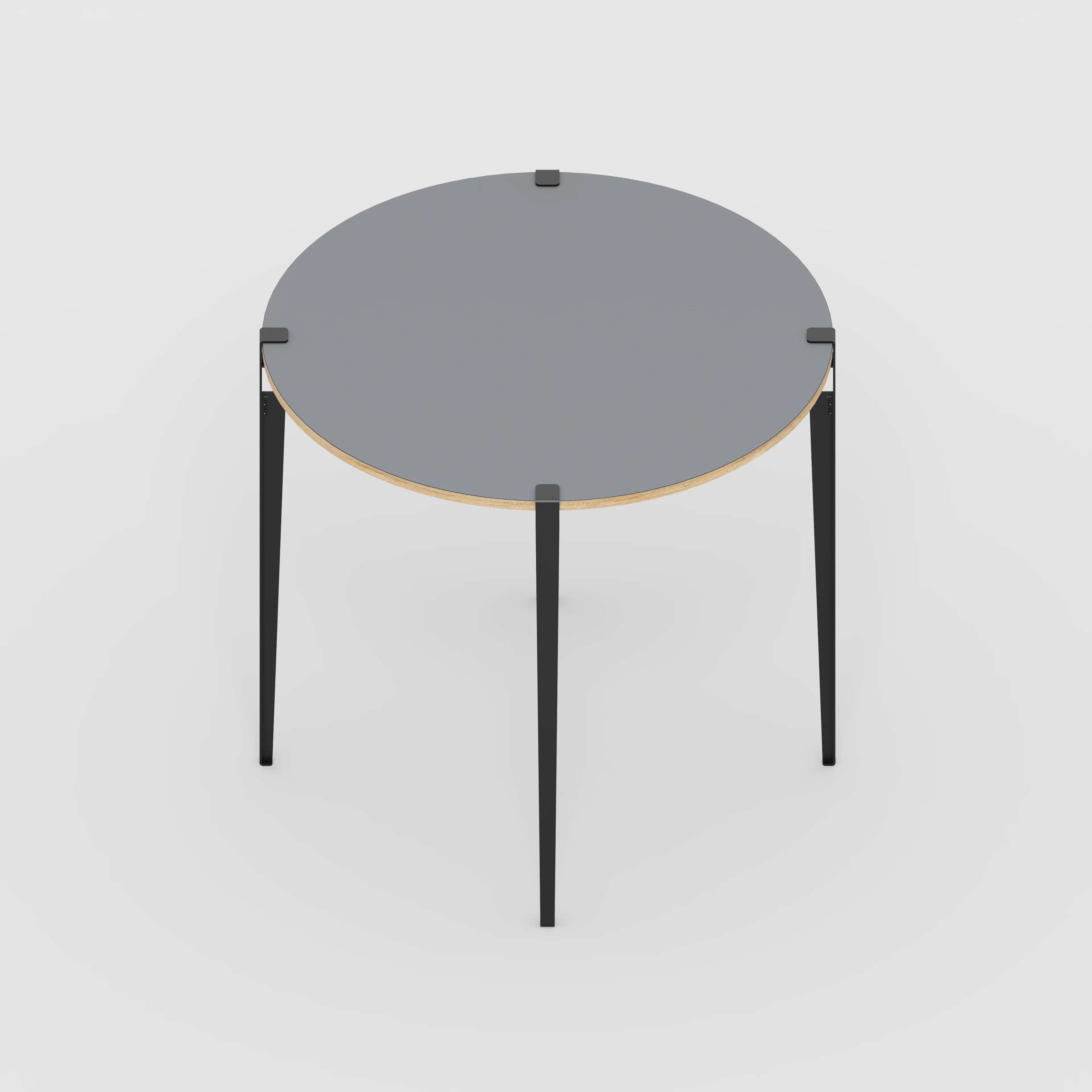 Plywood Round Table with Black Tiptoe Legs - Formica Tornado Grey - 1200(dia) x 1100(h) - Image 5