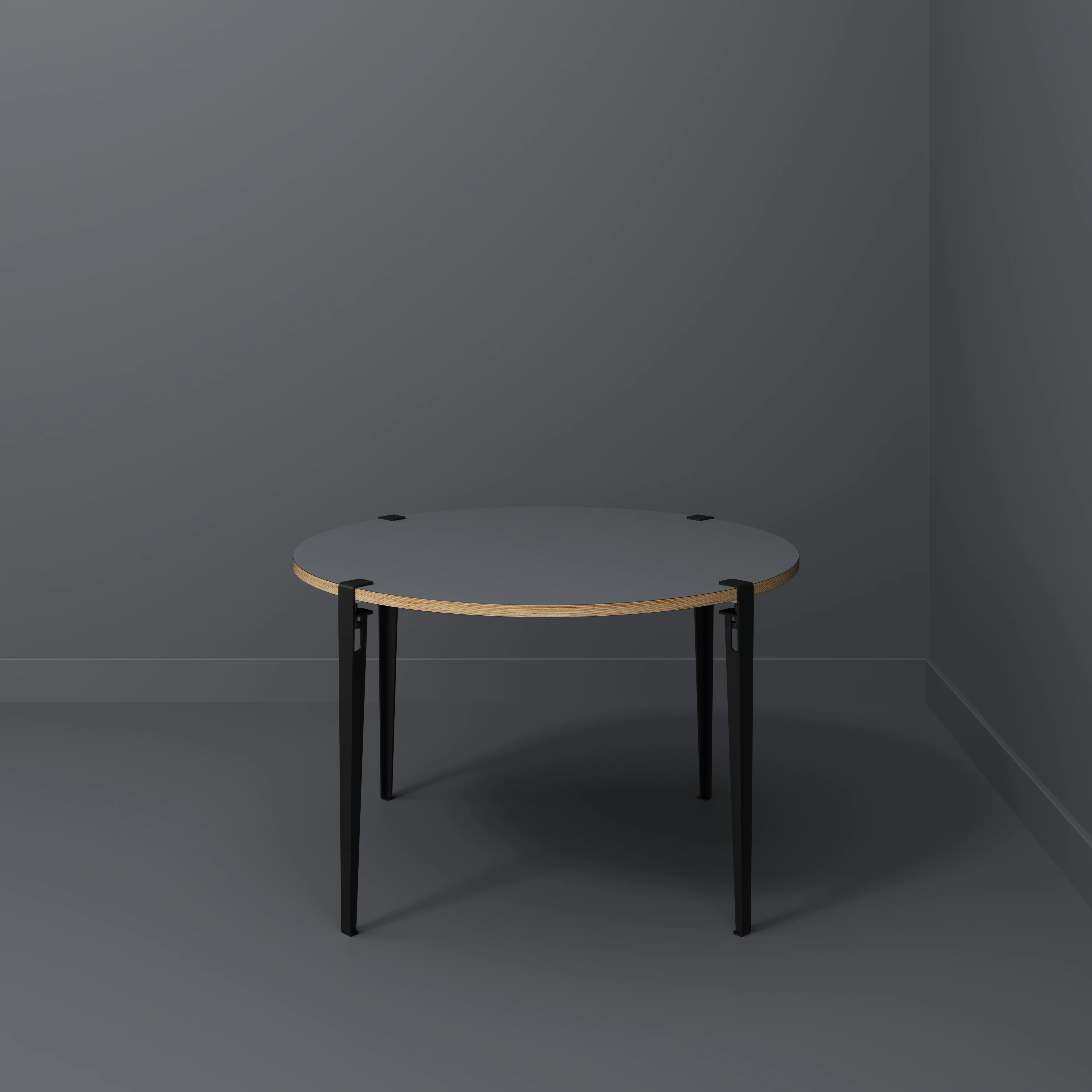 Plywood Round Table with Black Tiptoe Legs - Formica Tornado Grey - 1200(dia) x 750(h) - Image 2