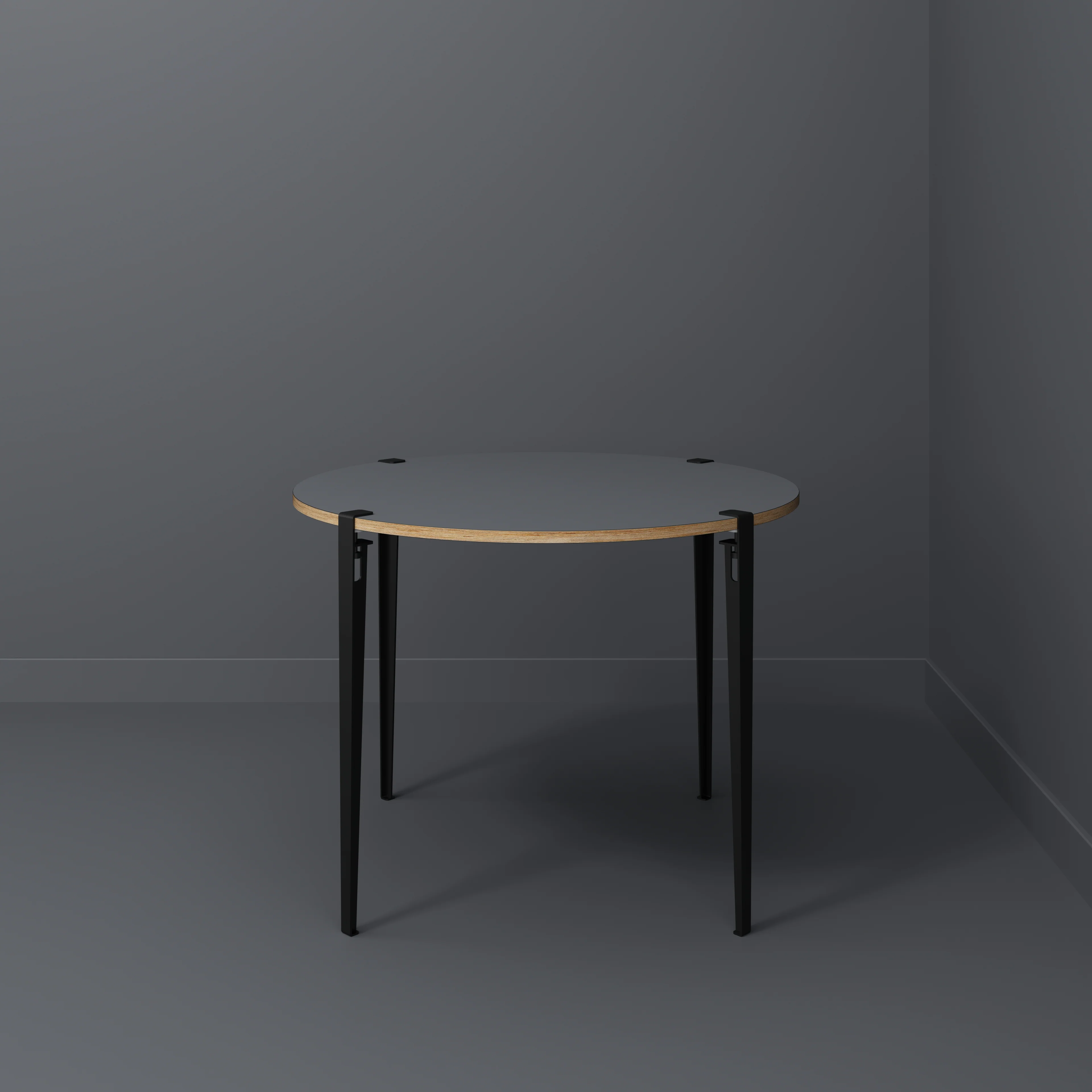 Plywood Round Table with Black Tiptoe Legs - Formica Tornado Grey - 1200(dia) x 900(h) - Image 2