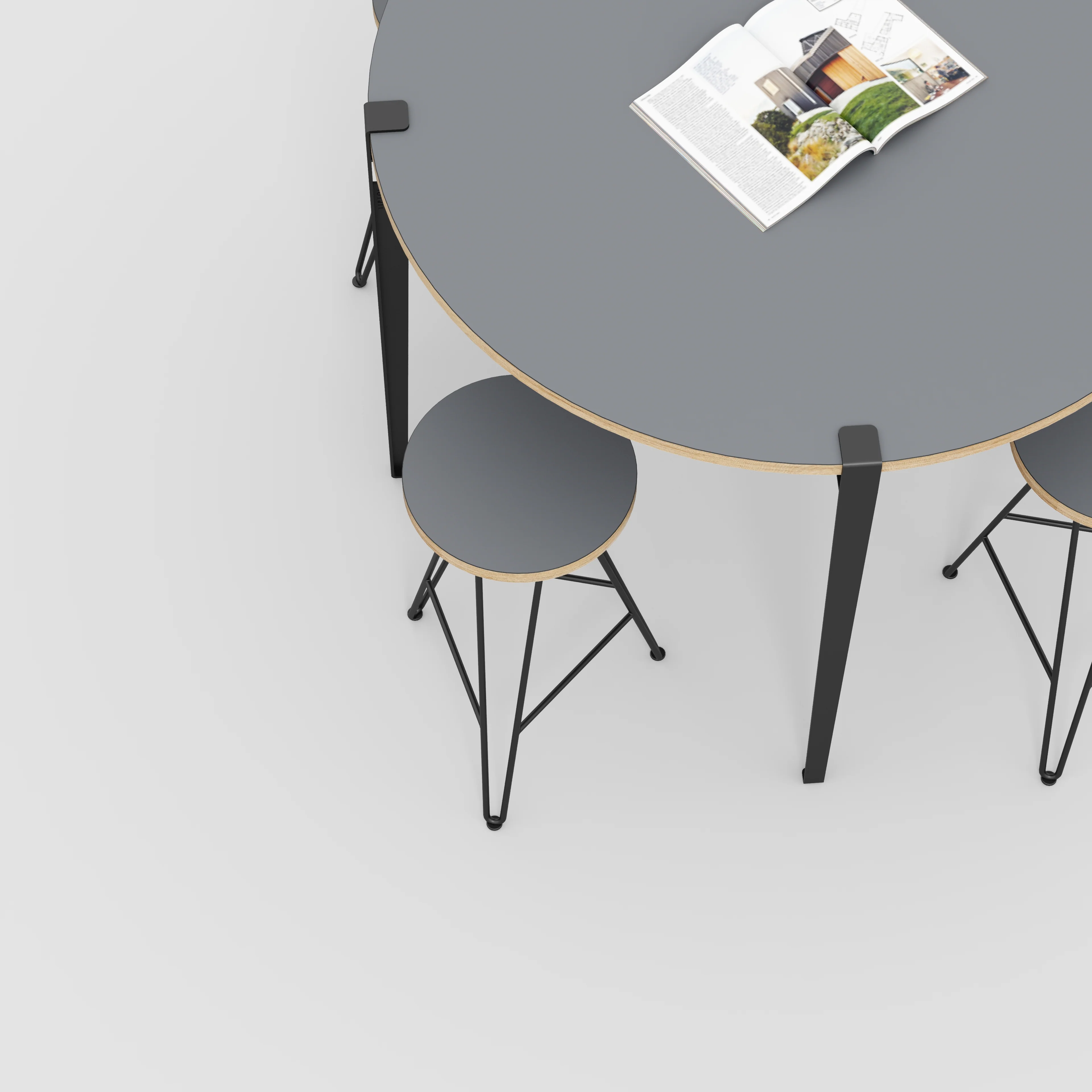 Plywood Round Table with Black Tiptoe Legs - Formica Tornado Grey - 1200(dia) x 900(h) - Image 3