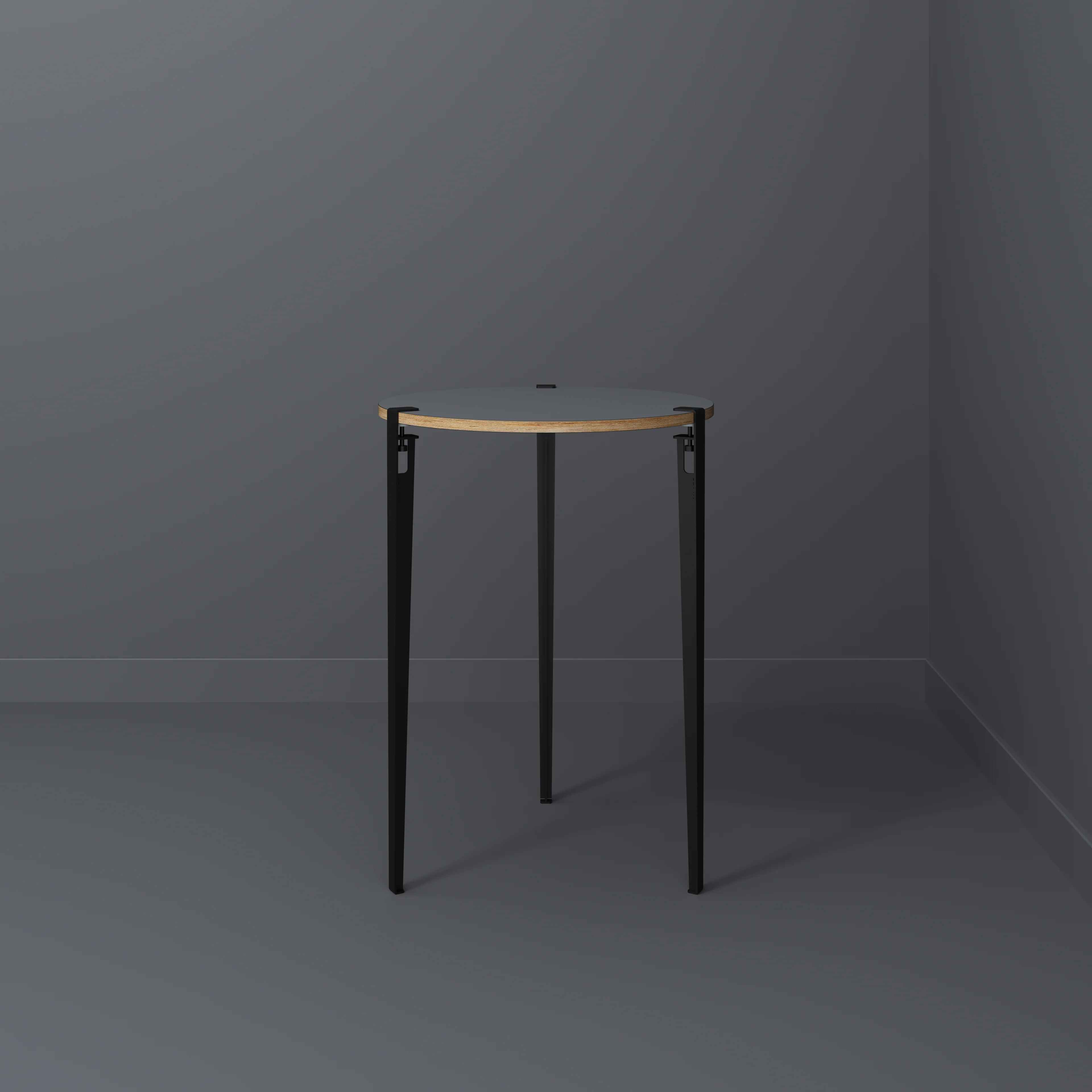 Plywood Round Table with Black Tiptoe Legs - Formica Tornado Grey - 800(dia) x 1100(h) - Image 2