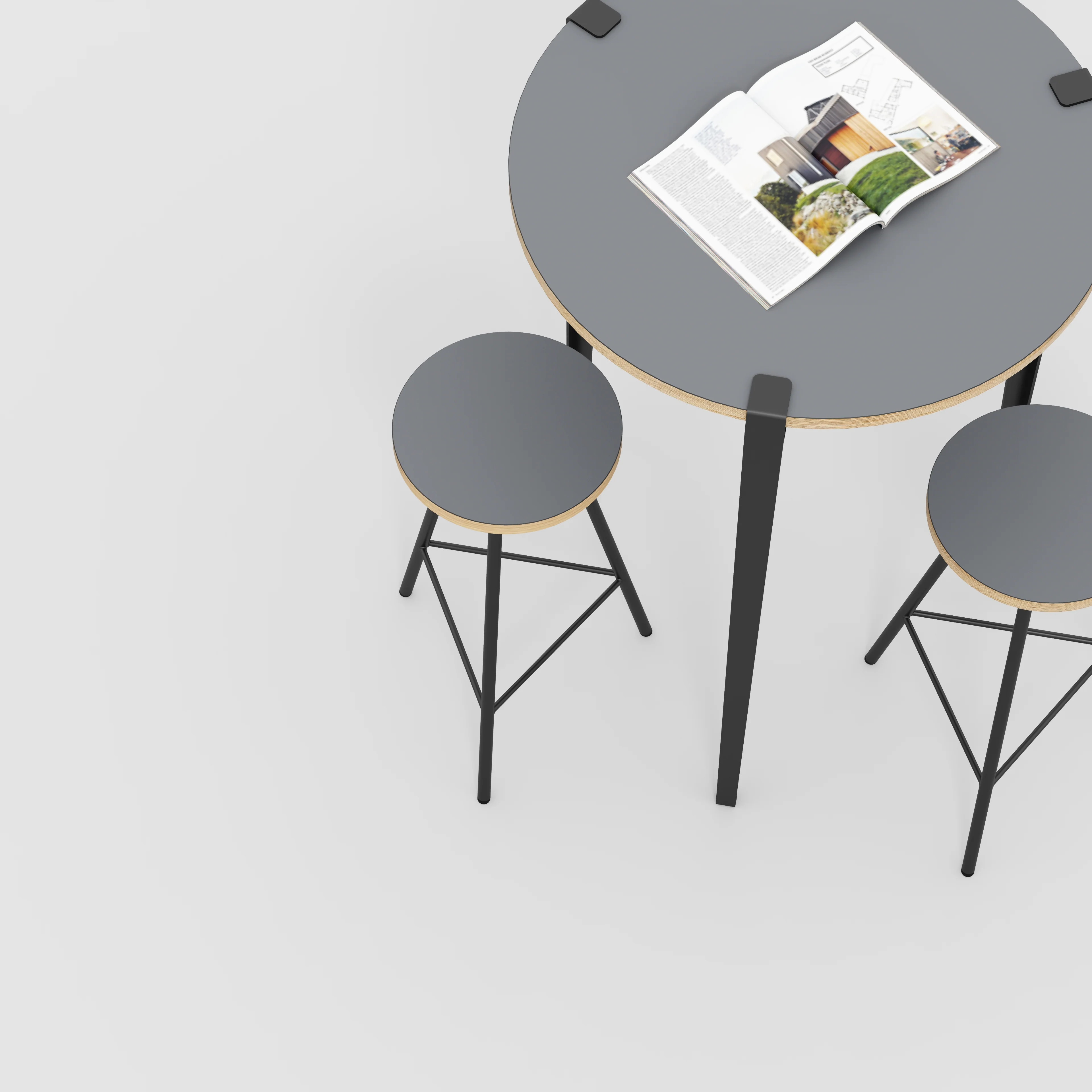 Plywood Round Table with Black Tiptoe Legs - Formica Tornado Grey - 800(dia) x 1100(h) - Image 3