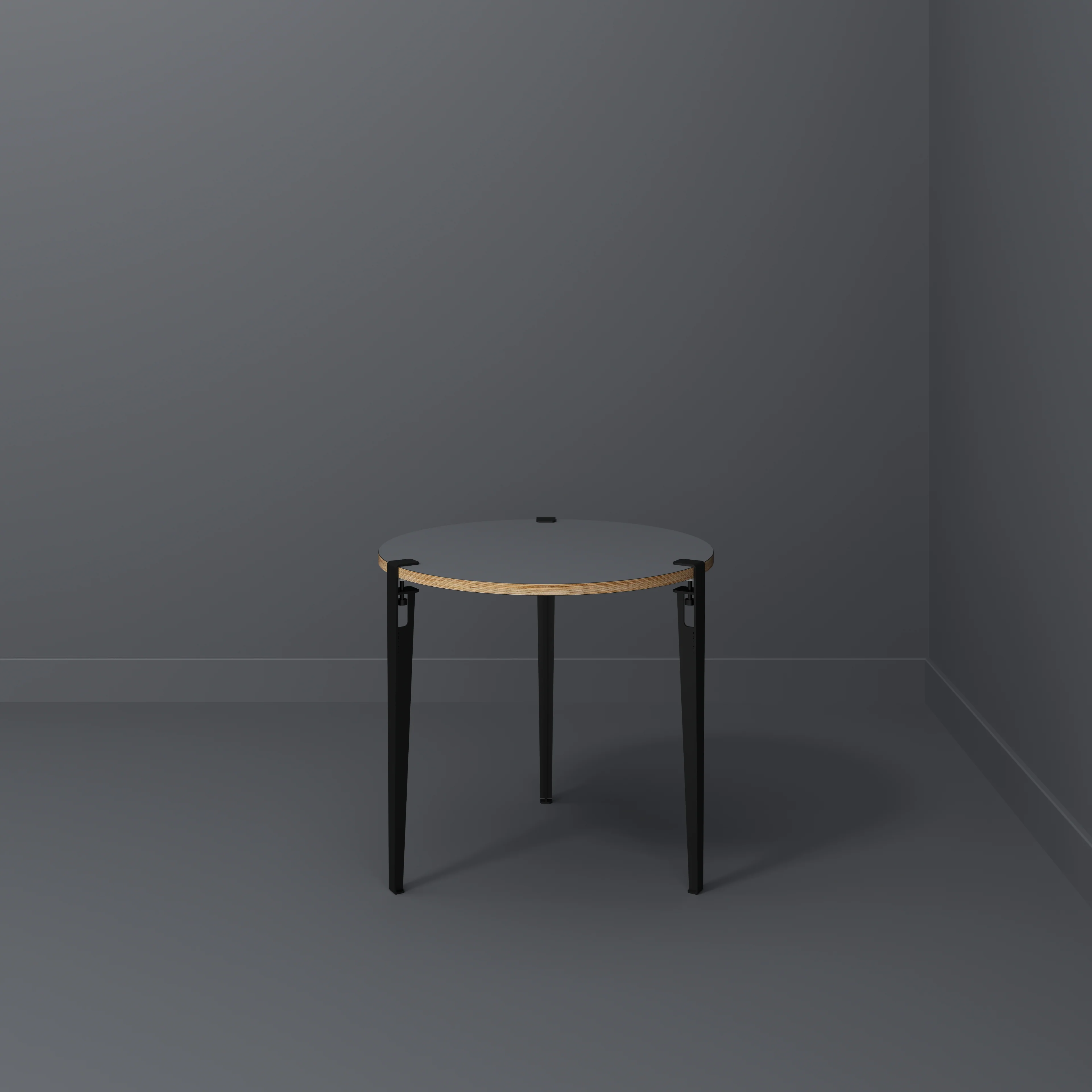 Plywood Round Table with Black Tiptoe Legs - Formica Tornado Grey - 800(dia) x 750(h) - Image 2