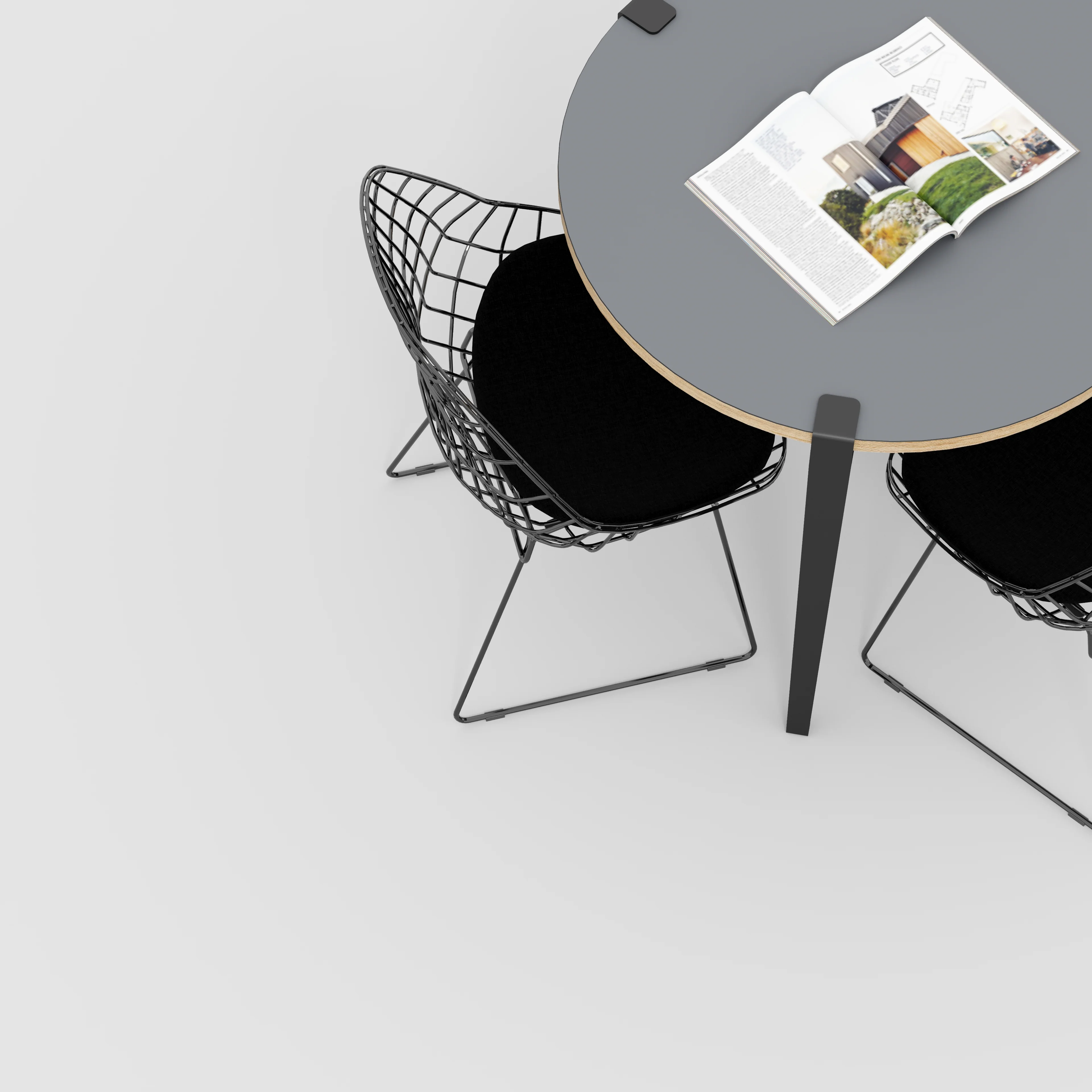 Plywood Round Table with Black Tiptoe Legs - Formica Tornado Grey - 800(dia) x 750(h) - Image 3