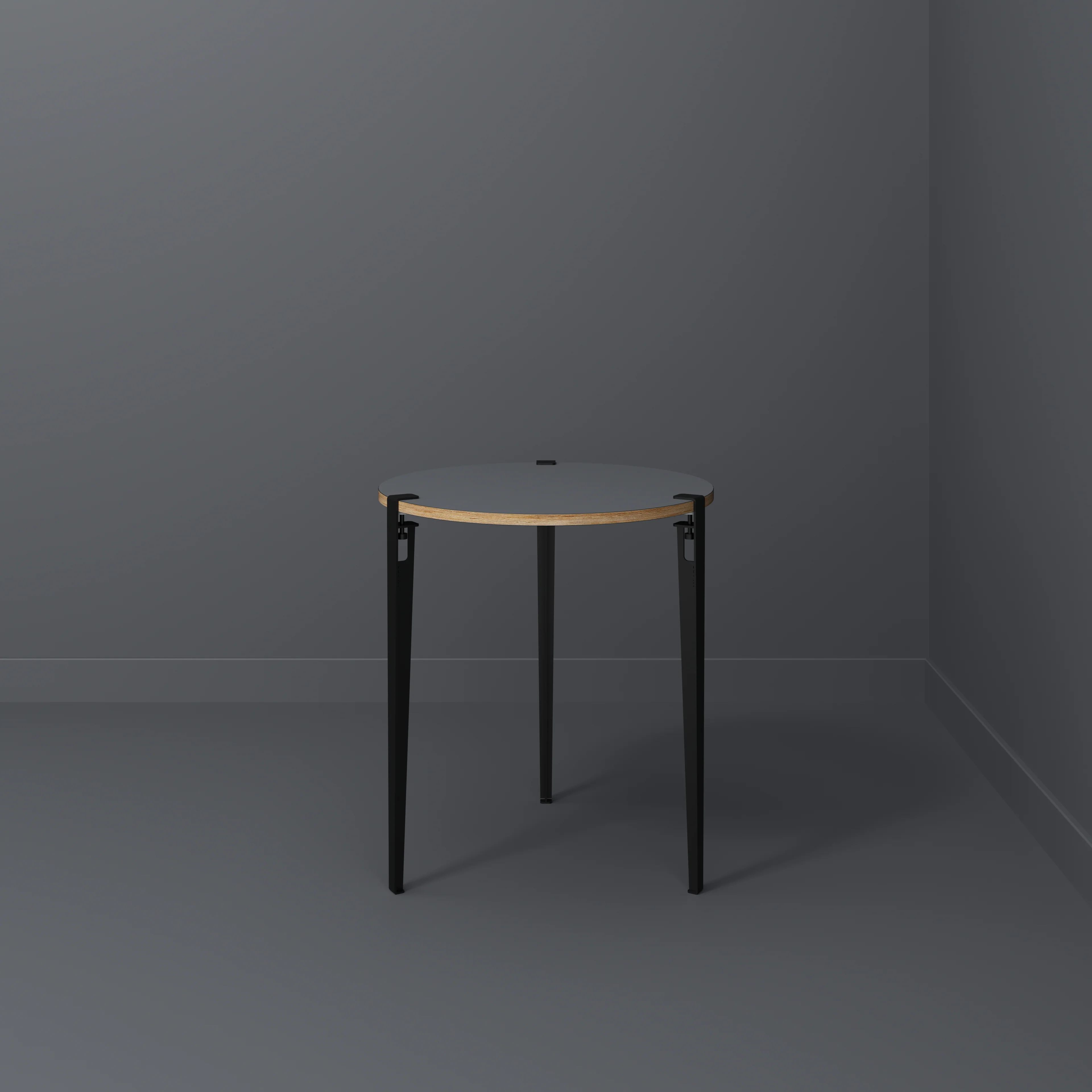 Plywood Round Table with Black Tiptoe Legs - Formica Tornado Grey - 800(dia) x 900(h) - Image 2