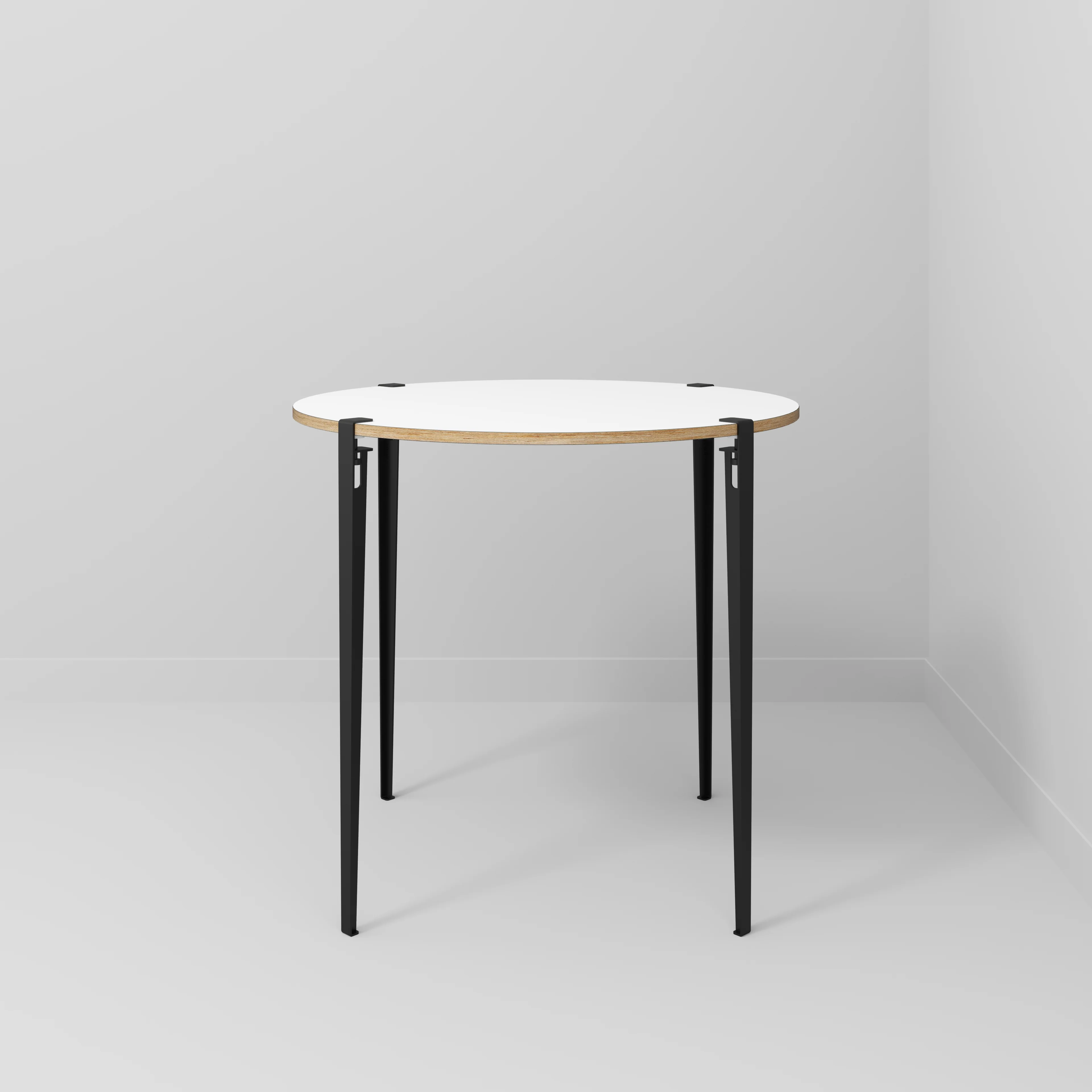 Plywood Round Table with Black Tiptoe Legs - Formica White - 1200(dia) x 1100(h) - Image 2