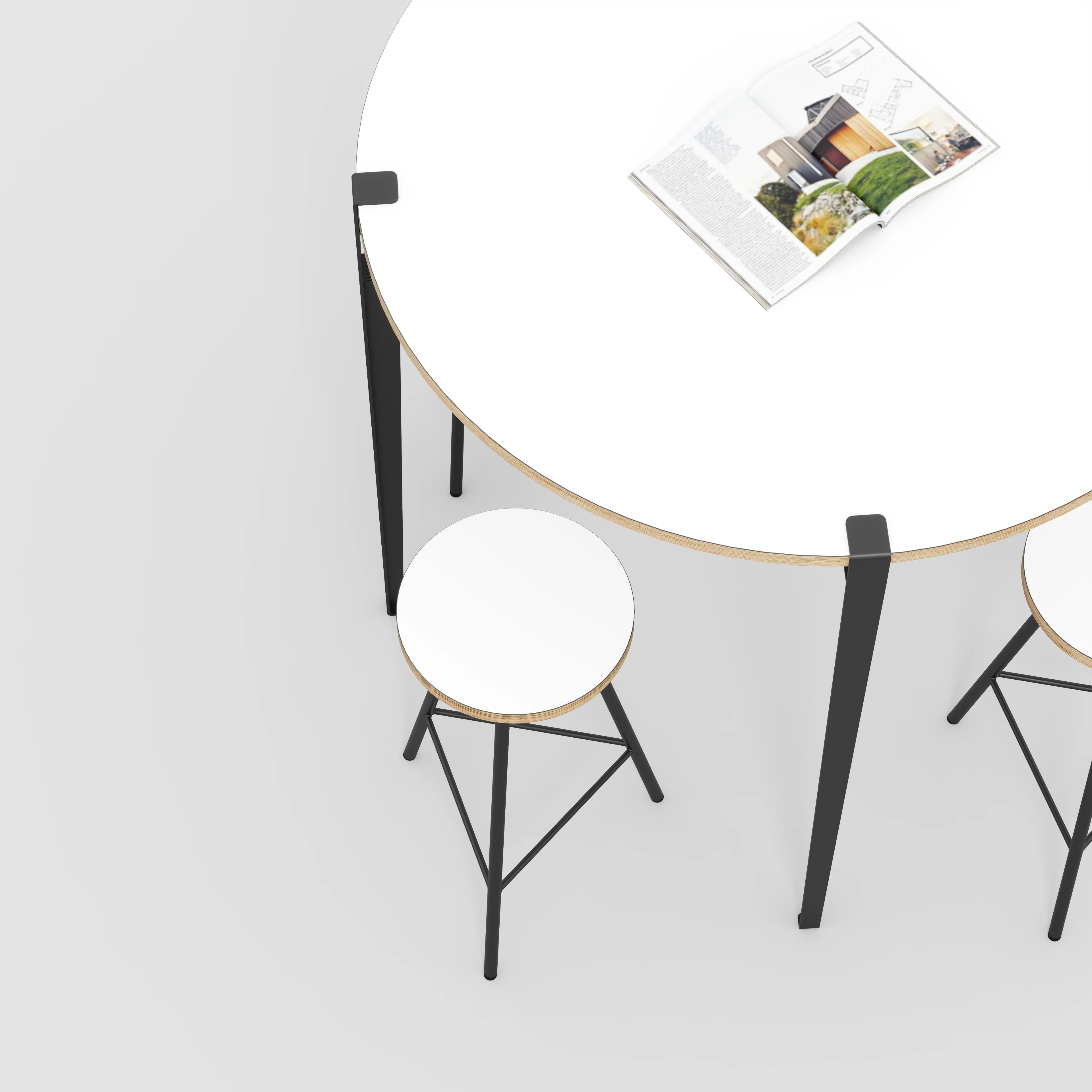 Plywood Round Table with Black Tiptoe Legs - Formica White - 1200(dia) x 1100(h) - Image 3