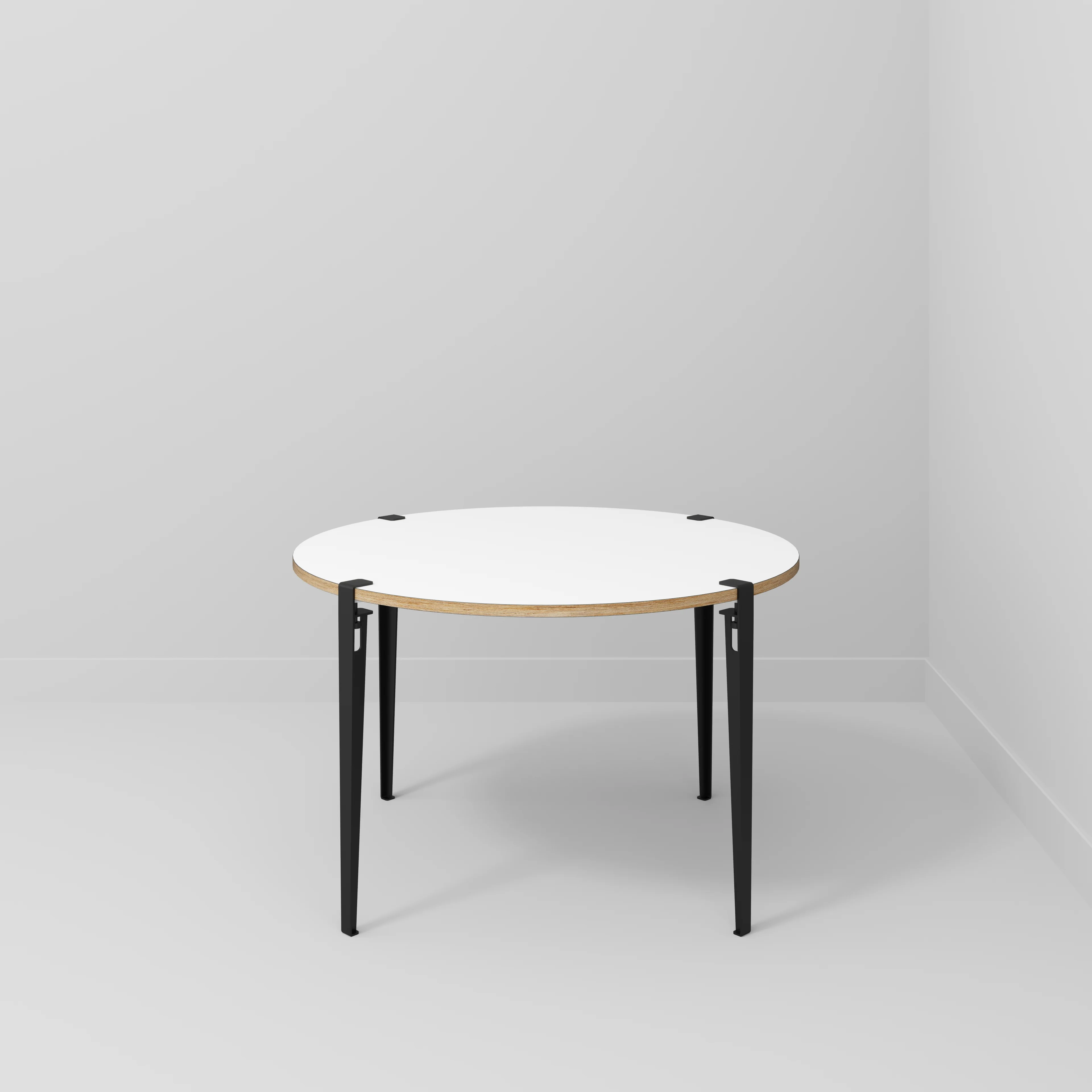 Plywood Round Table with Black Tiptoe Legs - Formica White - 1200(dia) x 750(h) - Image 2