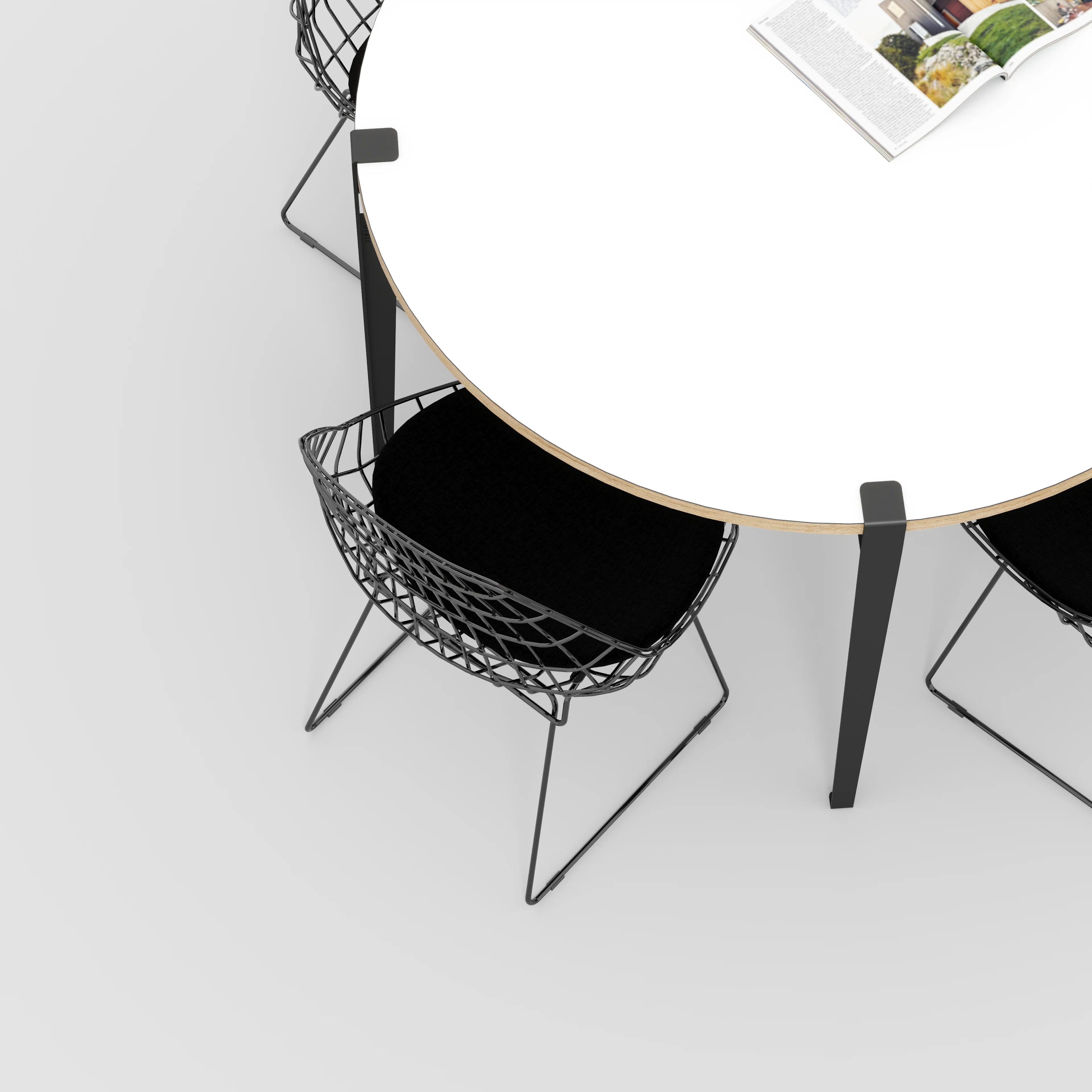 Plywood Round Table with Black Tiptoe Legs - Formica White - 1200(dia) x 750(h) - Image 3