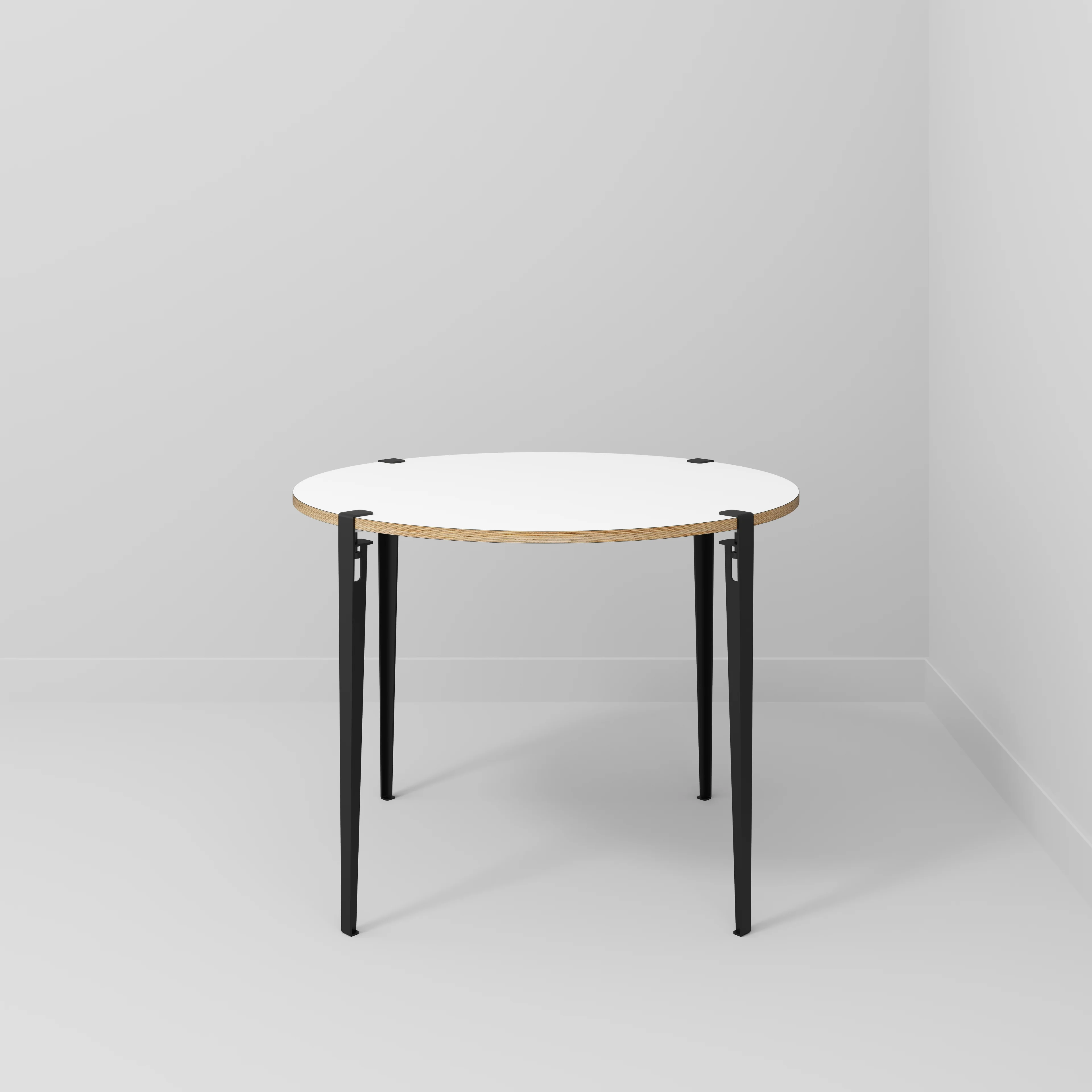 Plywood Round Table with Black Tiptoe Legs - Formica White - 1200(dia) x 900(h) - Image 2