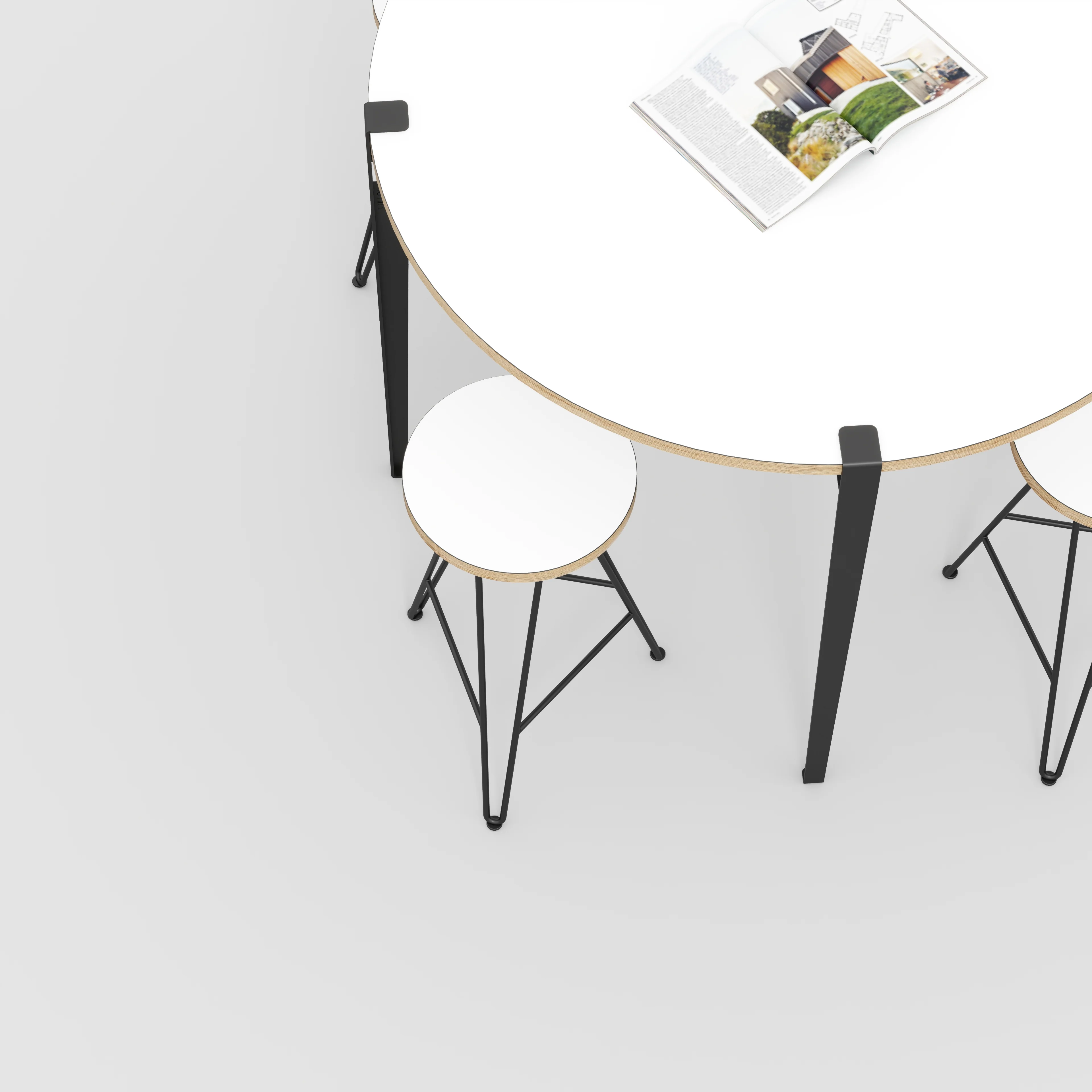 Plywood Round Table with Black Tiptoe Legs - Formica White - 1200(dia) x 900(h) - Image 3
