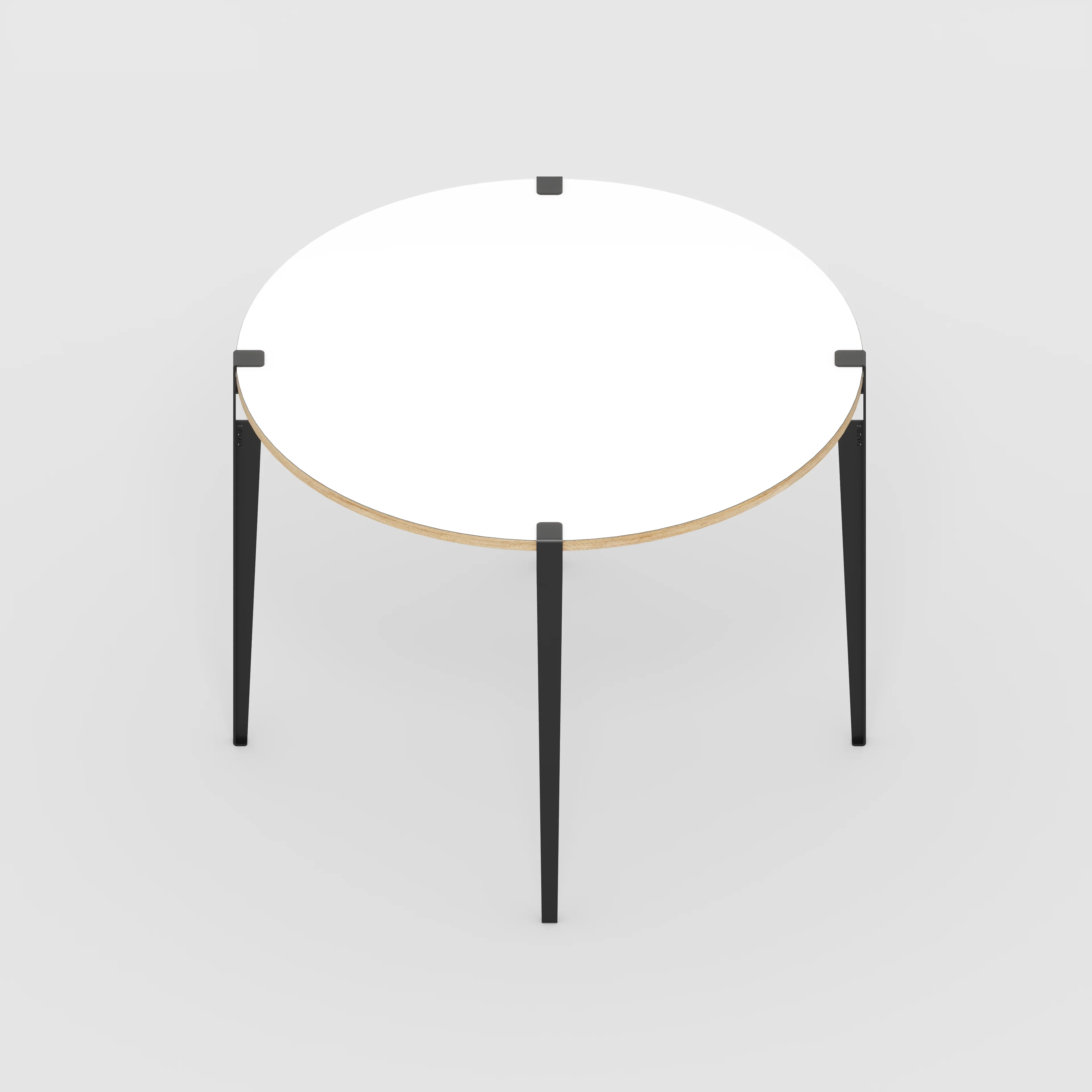 Plywood Round Table with Black Tiptoe Legs - Formica White - 1200(dia) x 900(h) - Image 5