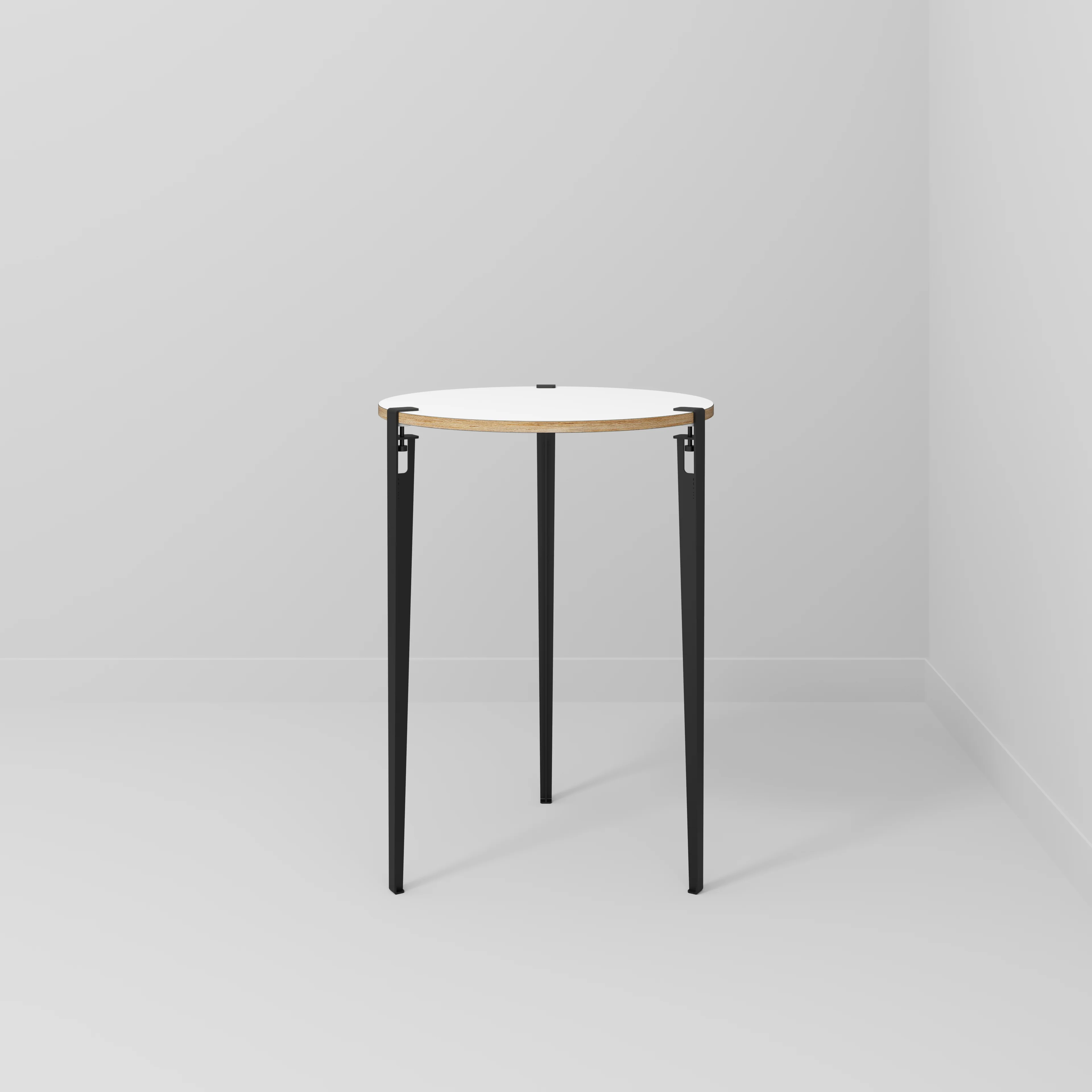 Plywood Round Table with Black Tiptoe Legs - Formica White - 800(dia) x 1100(h) - Image 2