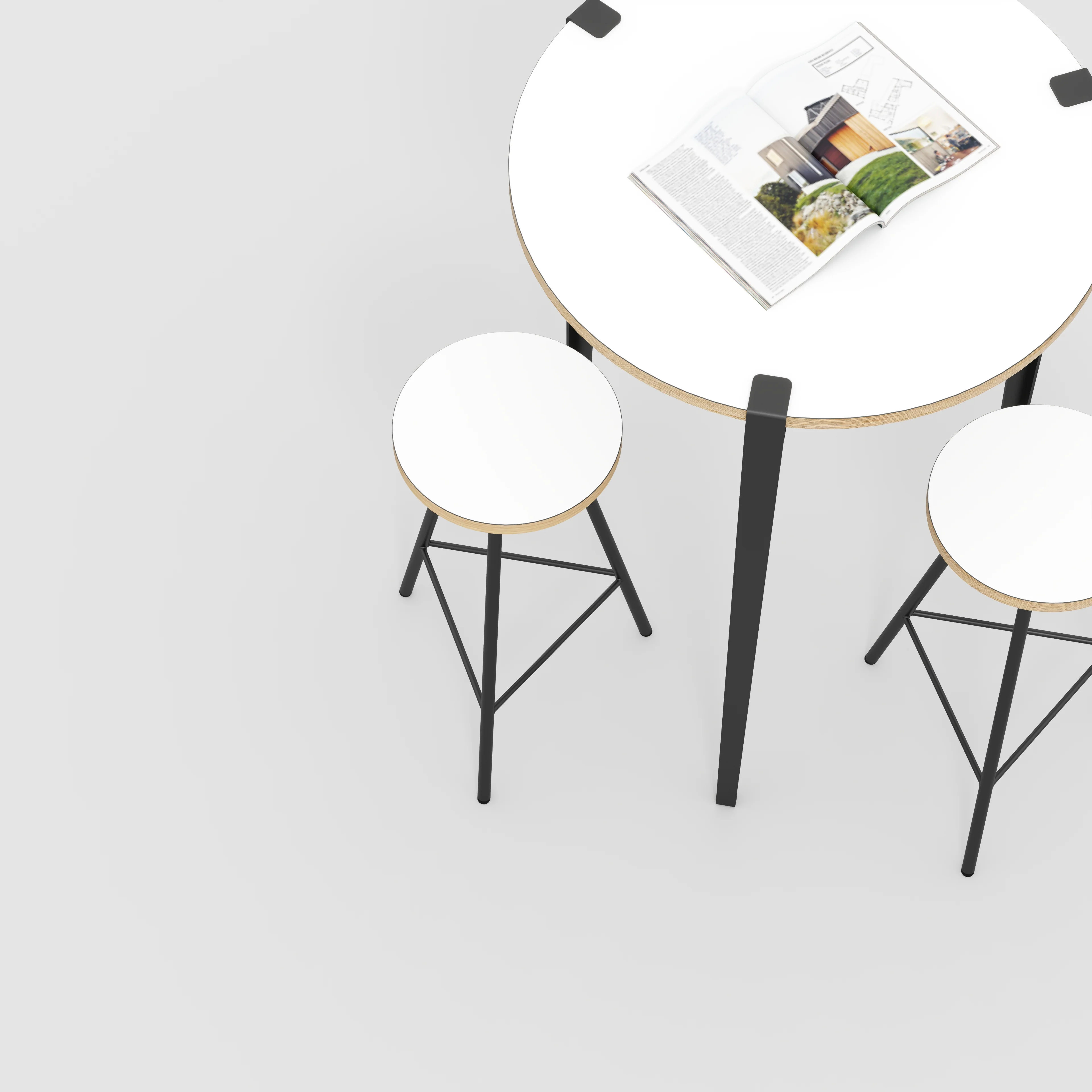 Plywood Round Table with Black Tiptoe Legs - Formica White - 800(dia) x 1100(h) - Image 3
