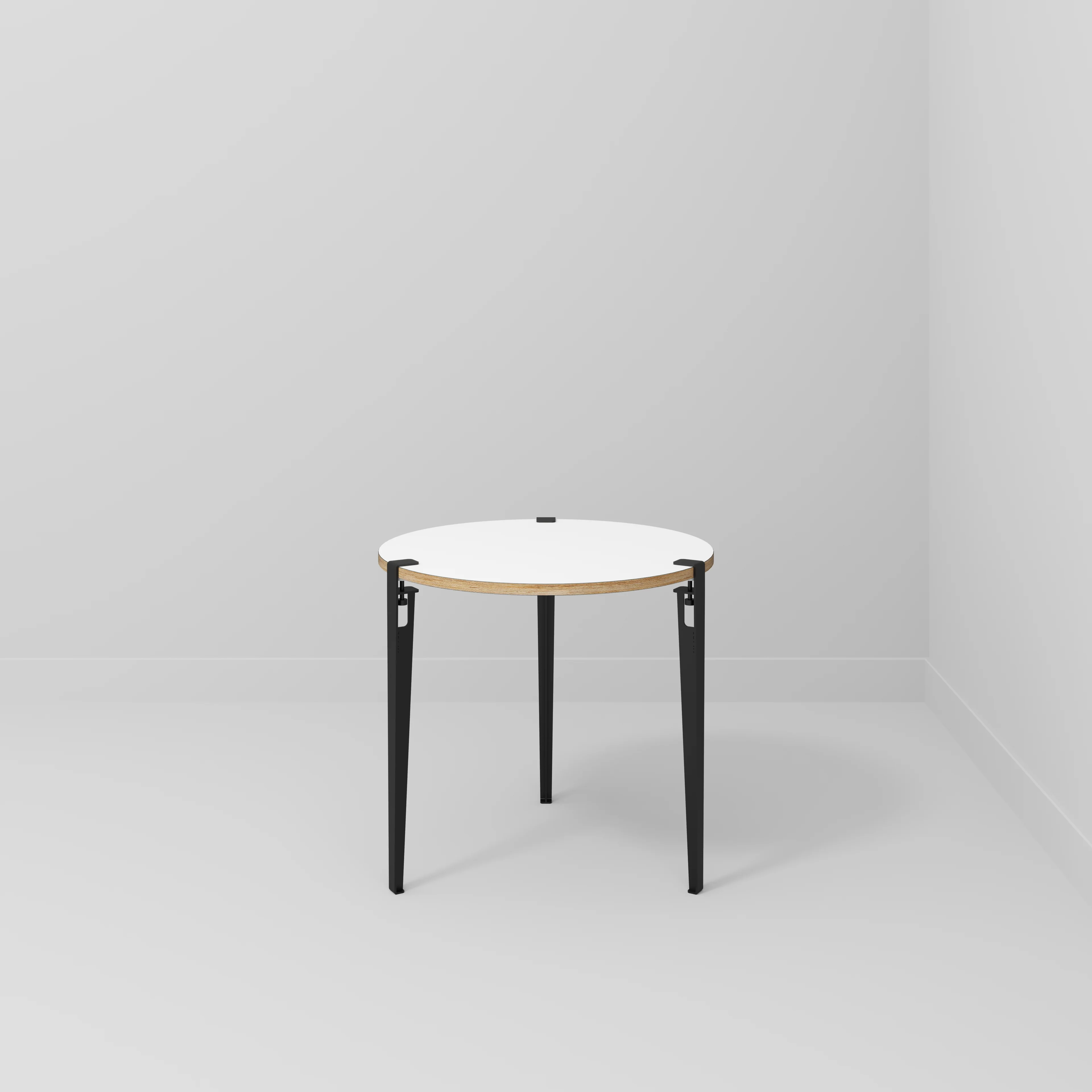 Plywood Round Table with Black Tiptoe Legs - Formica White - 800(dia) x 750(h) - Image 2