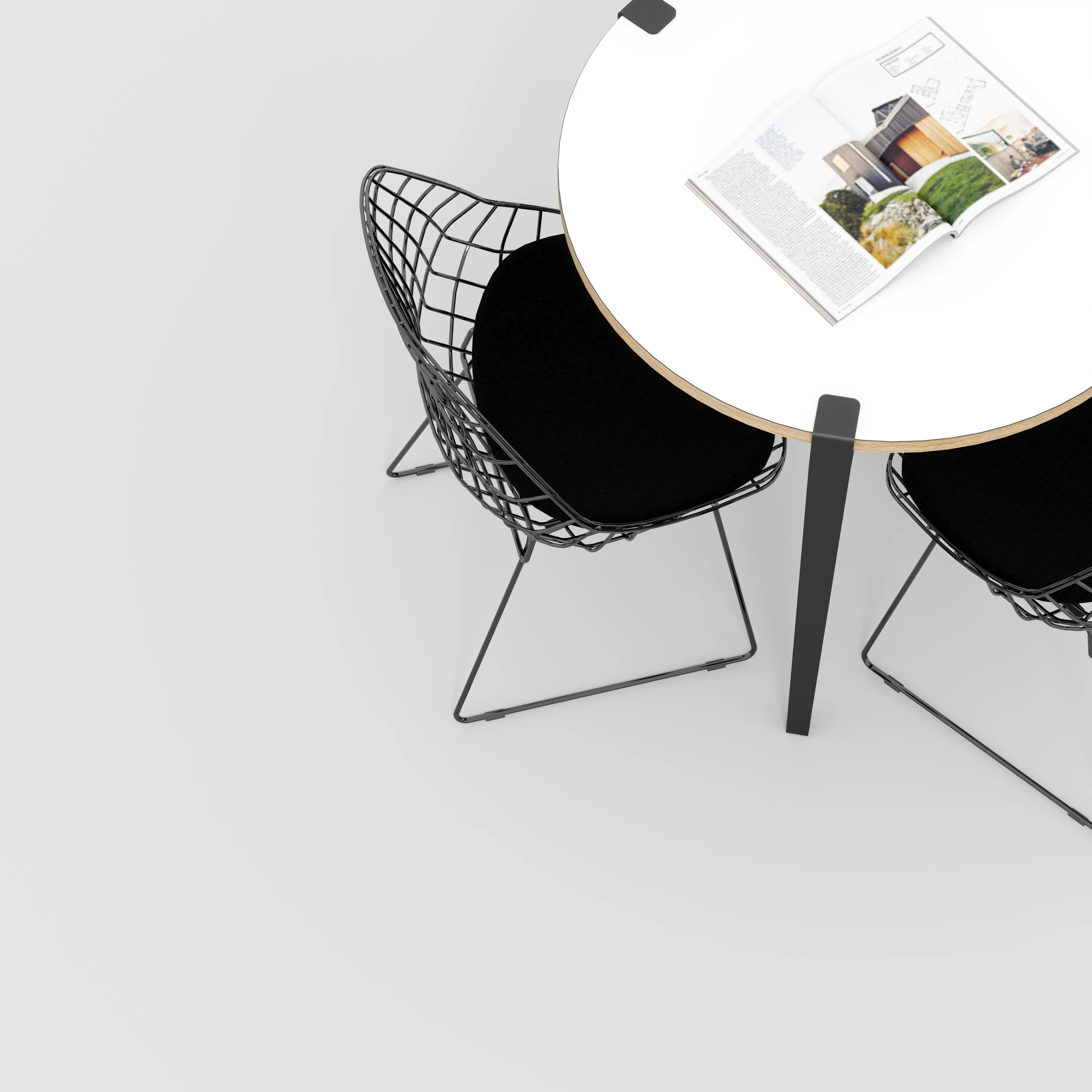 Plywood Round Table with Black Tiptoe Legs - Formica White - 800(dia) x 750(h) - Image 3