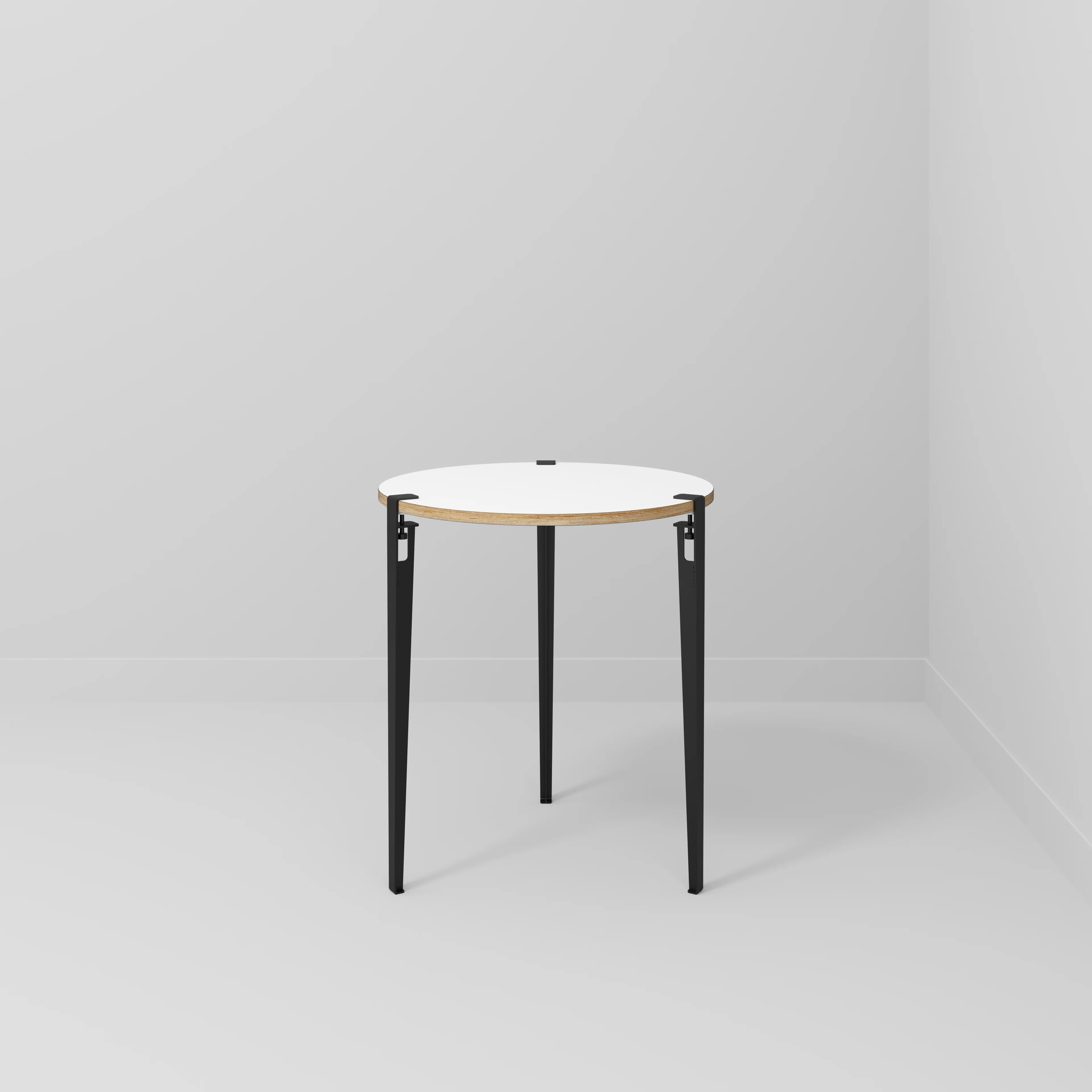 Plywood Round Table with Black Tiptoe Legs - Formica White - 800(dia) x 900(h) - Image 2