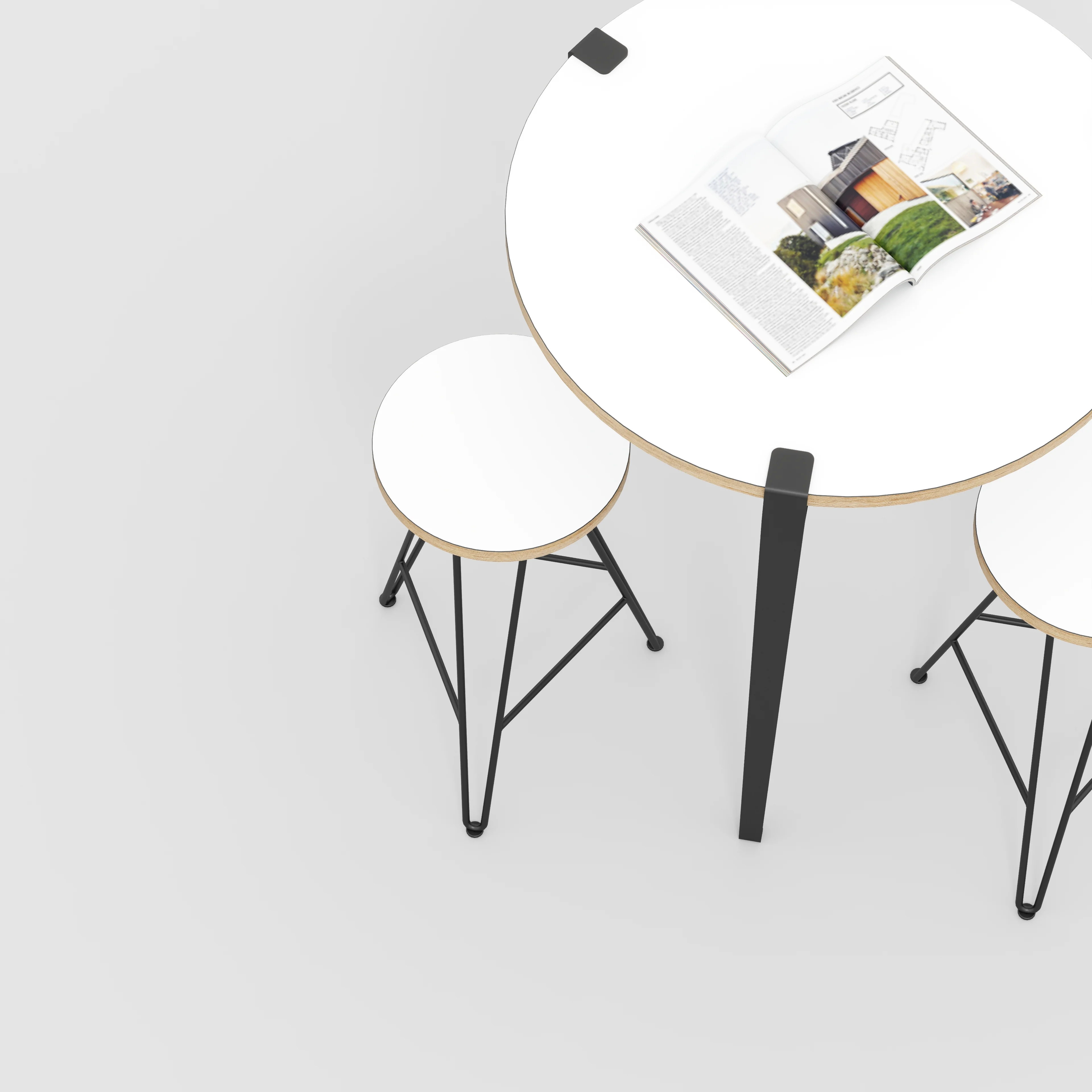 Plywood Round Table with Black Tiptoe Legs - Formica White - 800(dia) x 900(h) - Image 3