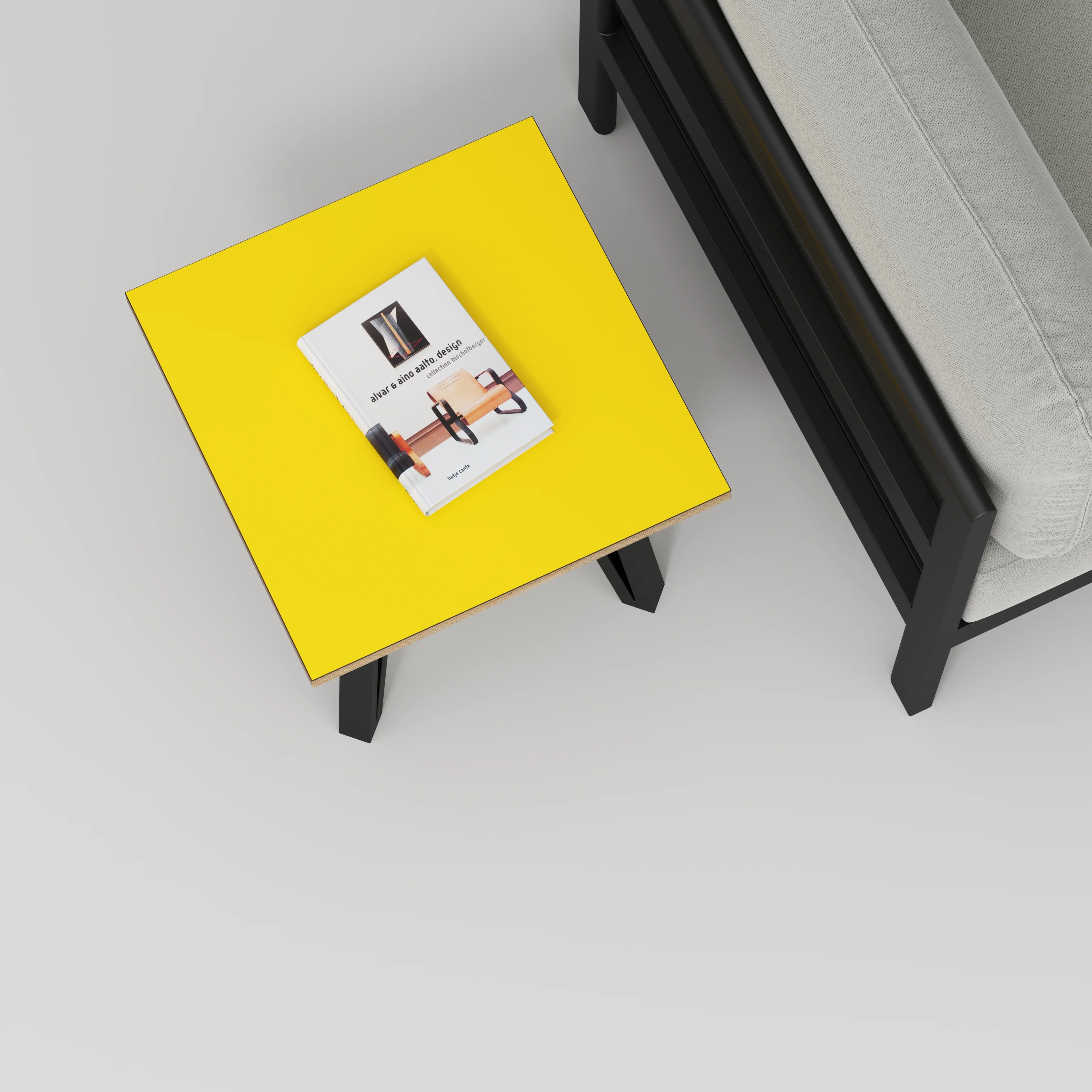 Plywood Side Table with Black Box Hairpin Legs - Formica Chrome Yellow - 500(w) x 500(d) x 425(h) - Image 3