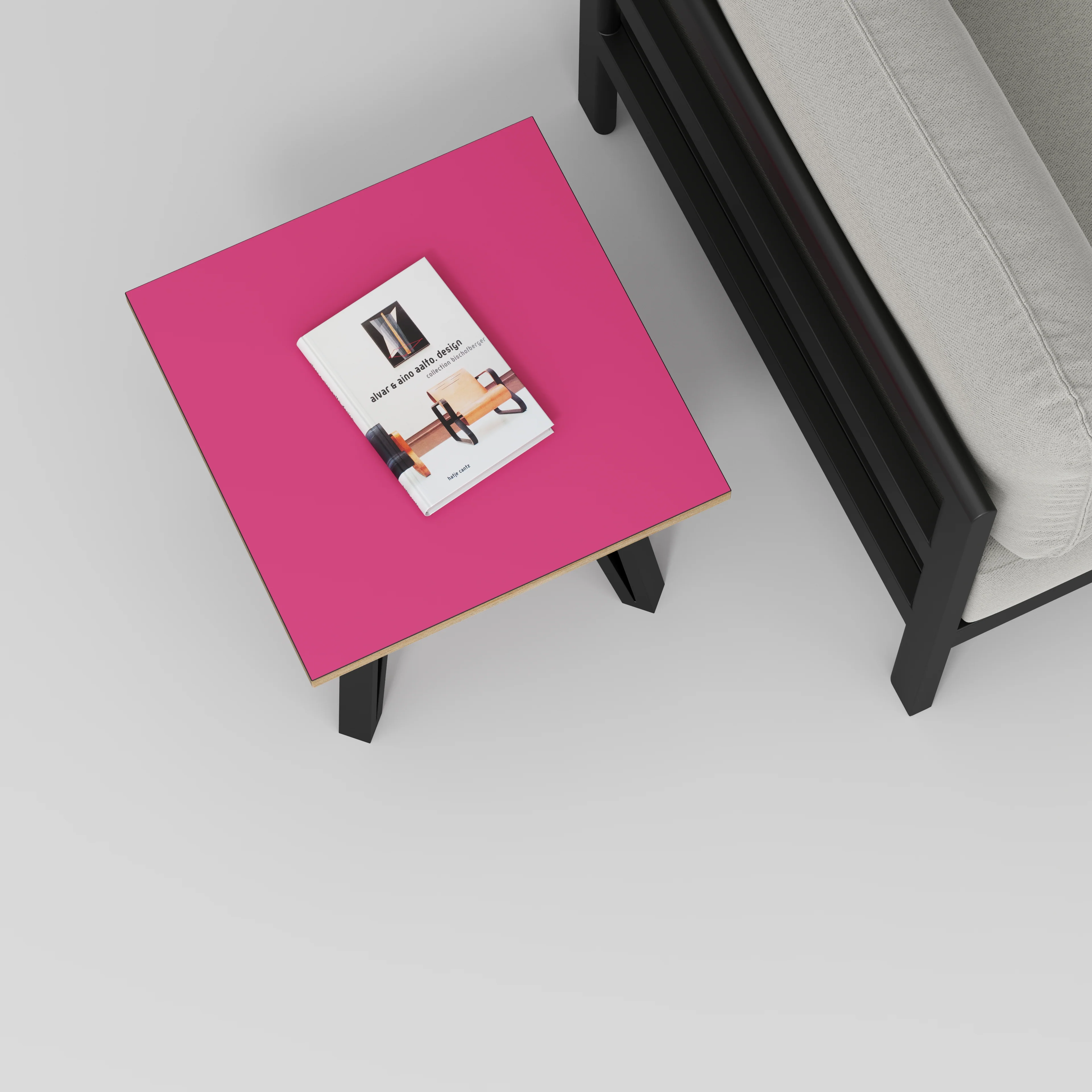 Plywood Side Table with Black Box Hairpin Legs - Formica Juicy Pink - 500(w) x 500(d) x 425(h) - Image 3