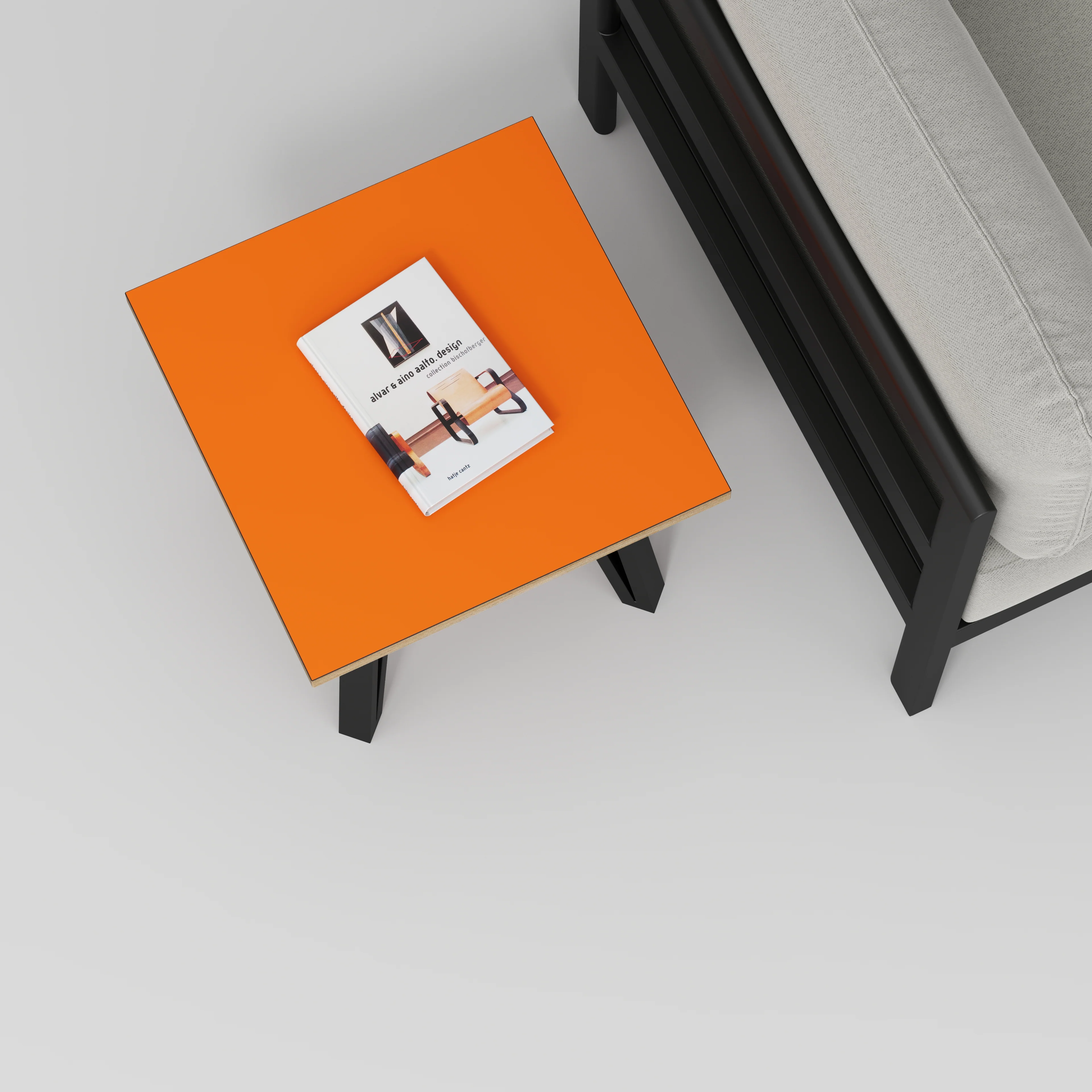 Plywood Side Table with Black Box Hairpin Legs - Formica Levante Orange - 500(w) x 500(d) x 425(h) - Image 3