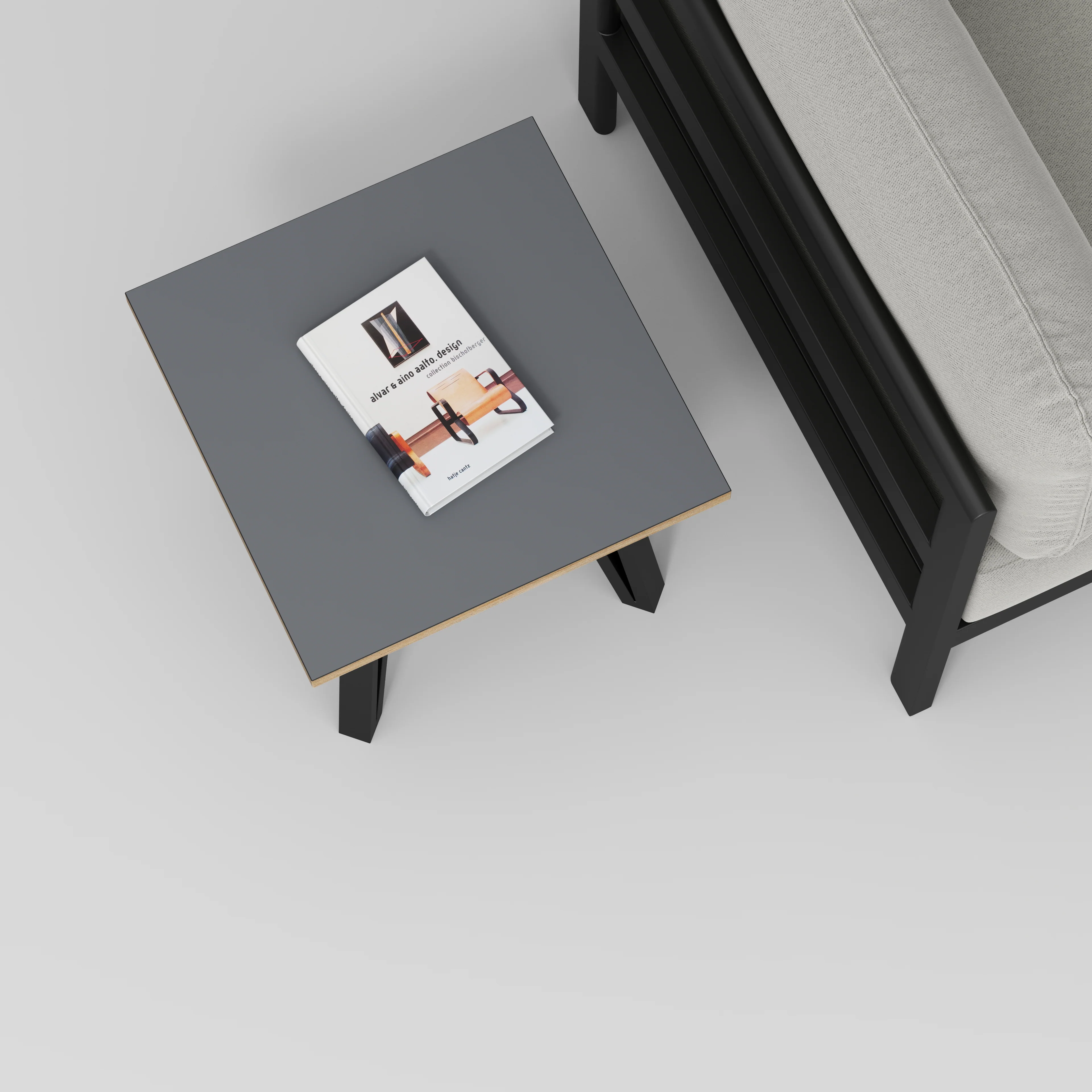 Plywood Side Table with Black Box Hairpin Legs - Formica Tornado Grey - 500(w) x 500(d) x 425(h) - Image 3
