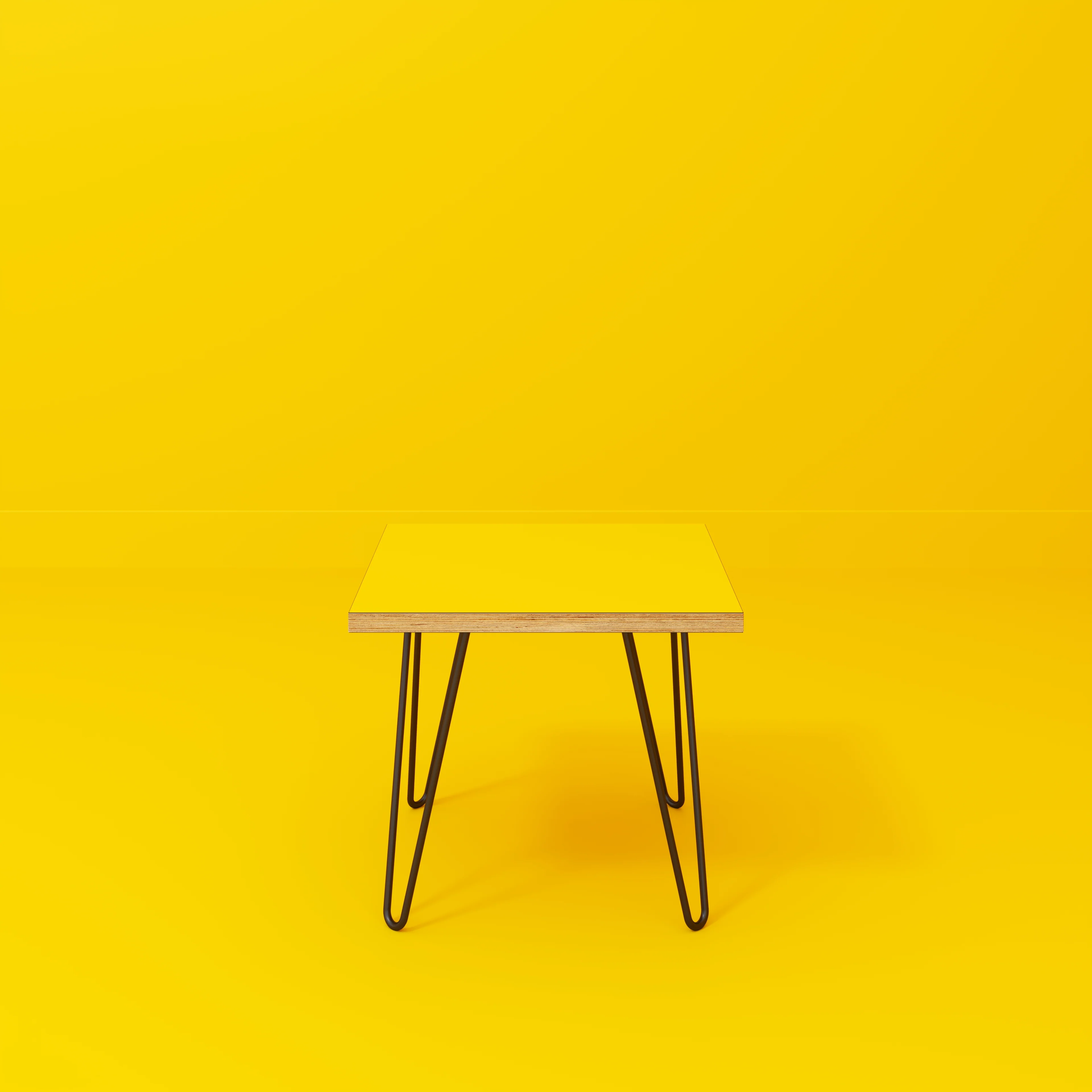 Plywood Side Table with Black Hairpin Legs - Formica Chrome Yellow - 500(w) x 500(d) x 425(h) - Image 2