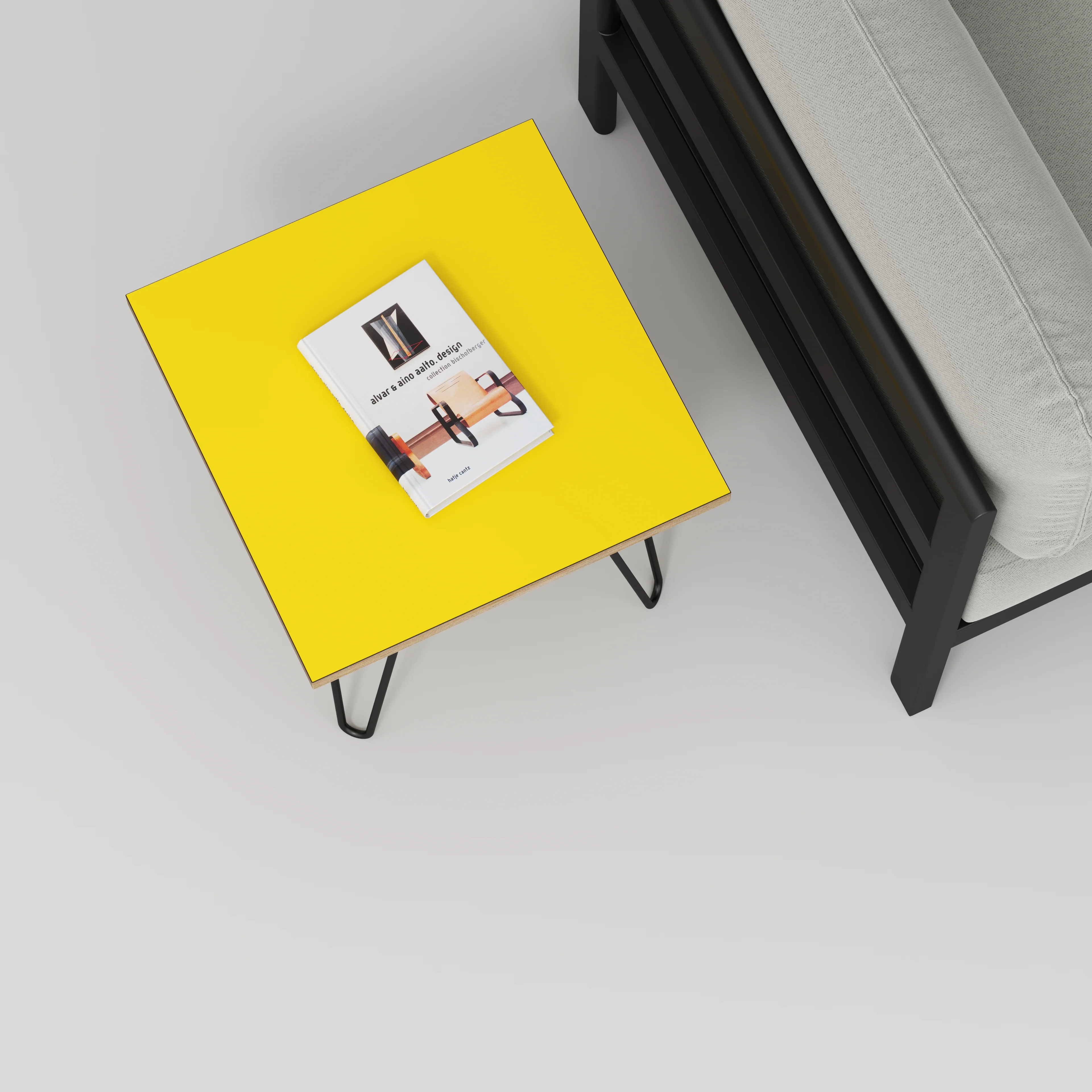 Plywood Side Table with Black Hairpin Legs - Formica Chrome Yellow - 500(w) x 500(d) x 425(h) - Image 3