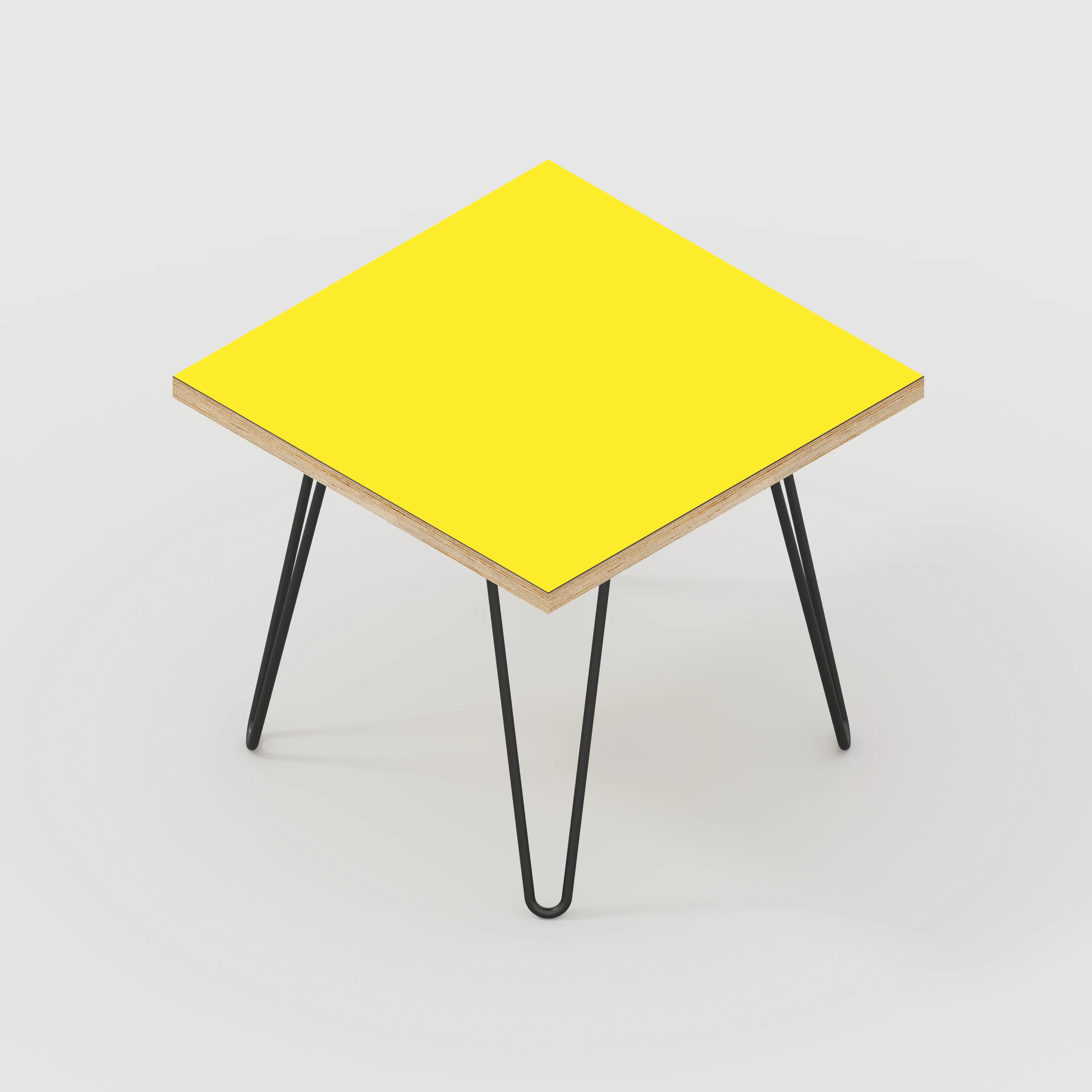 Plywood Side Table with Black Hairpin Legs - Formica Chrome Yellow - 500(w) x 500(d) x 425(h) - Image 5