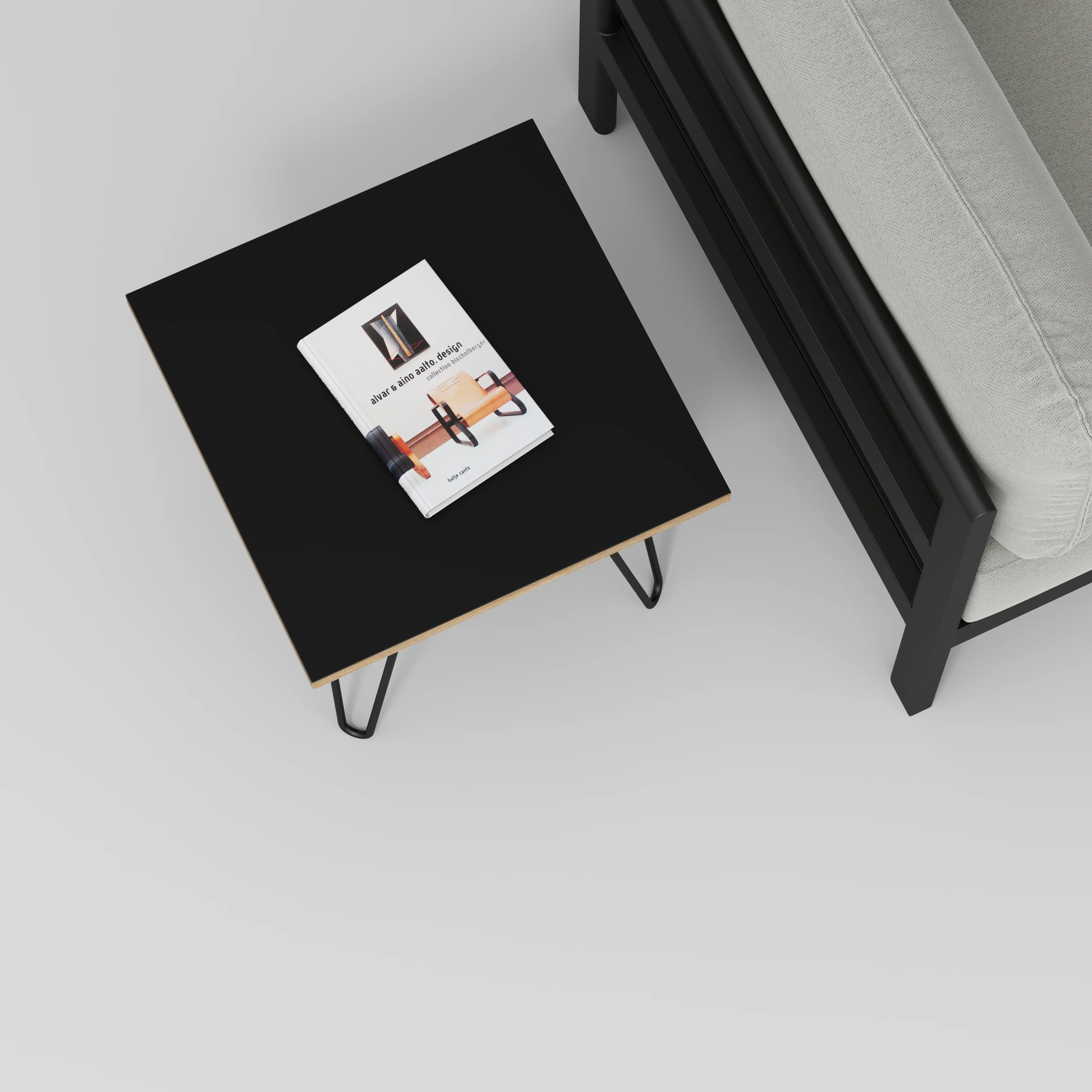 Plywood Side Table with Black Hairpin Legs - Formica Diamond Black - 500(w) x 500(d) x 425(h) - Image 3