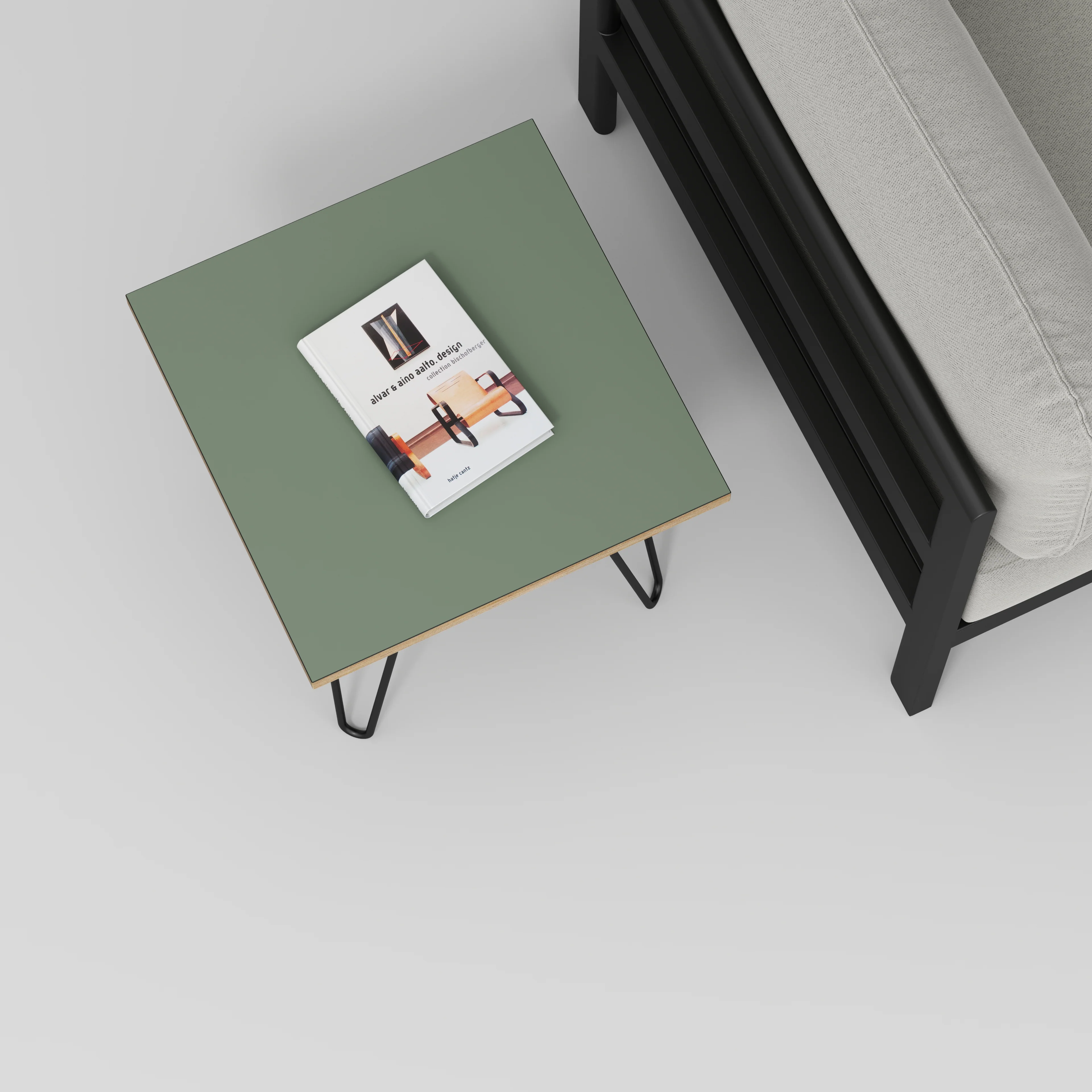 Plywood Side Table with Black Hairpin Legs - Formica Green Slate - 500(w) x 500(d) x 425(h) - Image 3