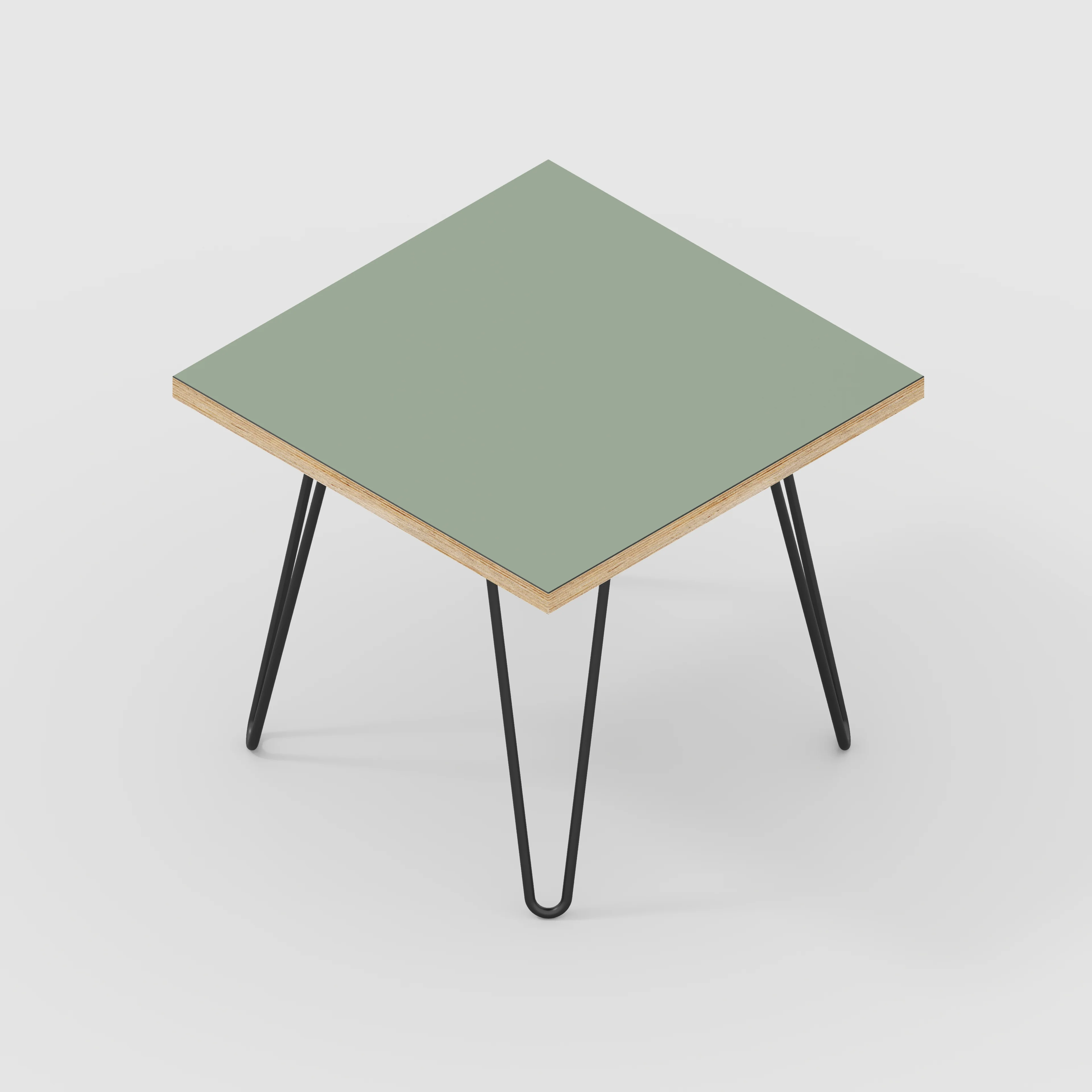 Plywood Side Table with Black Hairpin Legs - Formica Green Slate - 500(w) x 500(d) x 425(h) - Image 5