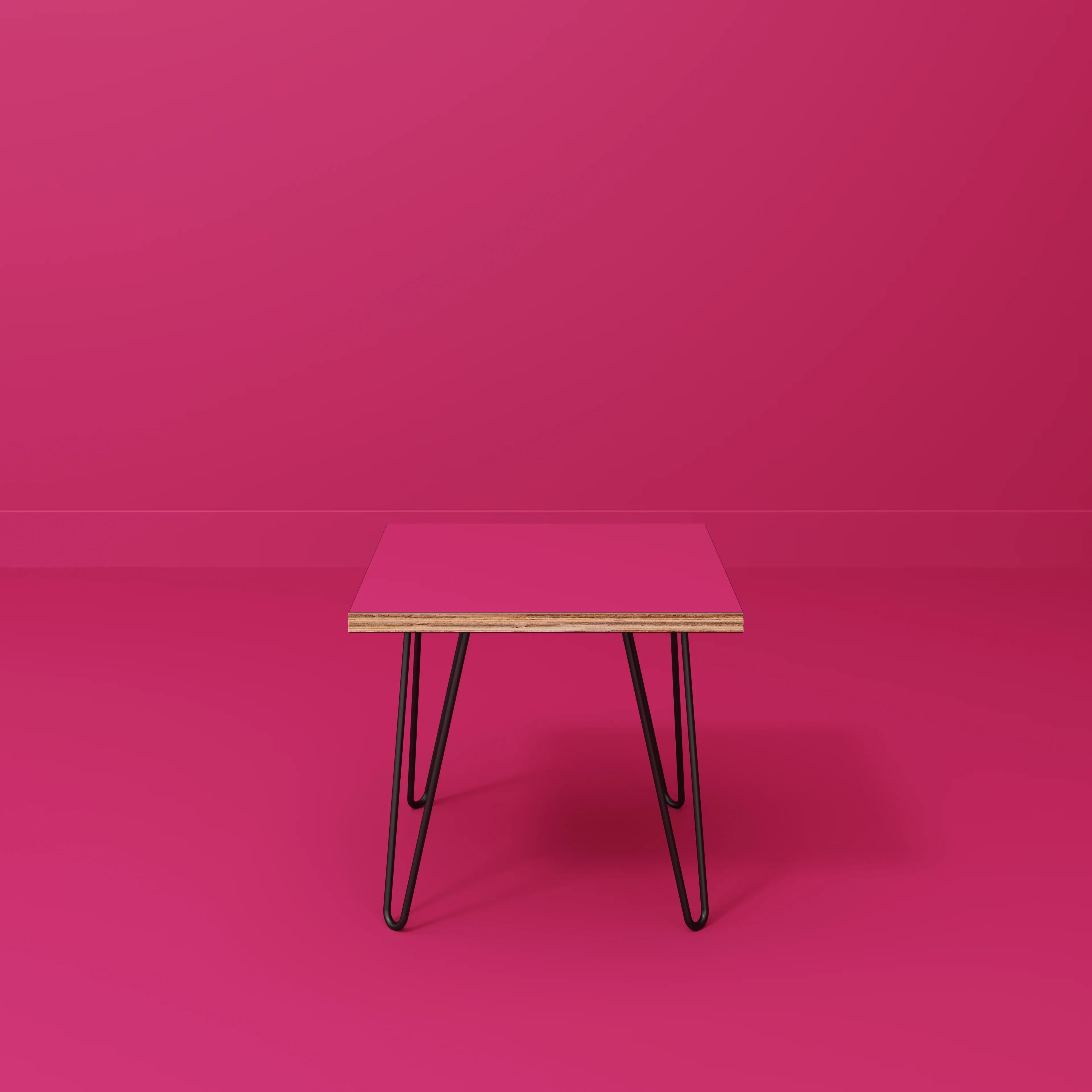 Plywood Side Table with Black Hairpin Legs - Formica Juicy Pink - 500(w) x 500(d) x 425(h) - Image 2
